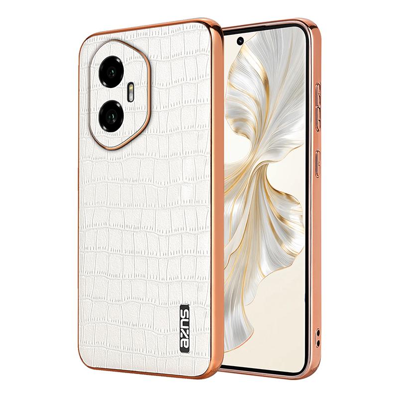 Honor 300 Luxury Case - Electroplated Frame, Crocodile Texture Leather, Full Coverage Protection, Anti-Fingerprint & Shockproof