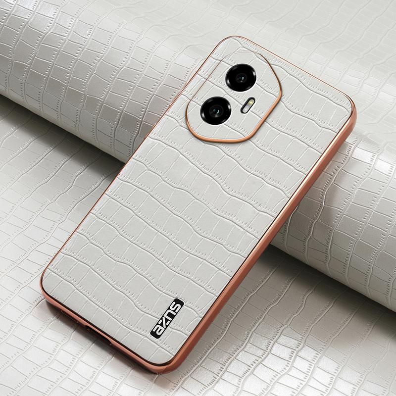 Honor 300 Luxury Case - Electroplated Frame, Crocodile Texture Leather, Full Coverage Protection, Anti-Fingerprint & Shockproof