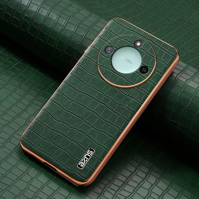 Honor X60 Luxury Case - Electroplated Frame, Crocodile Texture Leather, Full Coverage Protection, Anti-Fingerprint & Shockproof