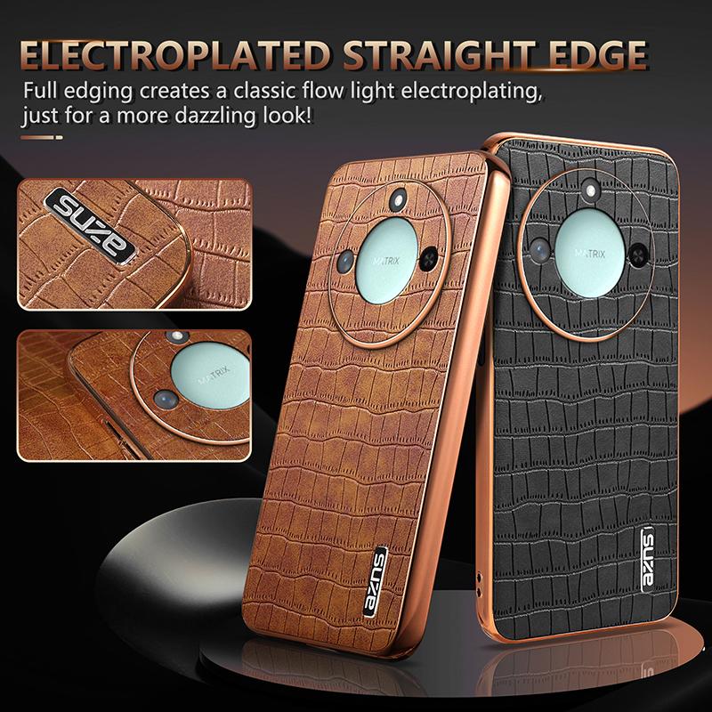 Honor X60 Luxury Case - Electroplated Frame, Crocodile Texture Leather, Full Coverage Protection, Anti-Fingerprint & Shockproof