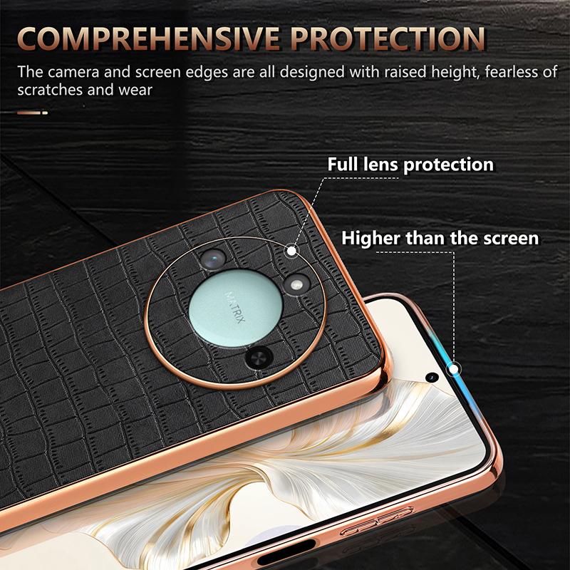 Honor X60 Luxury Case - Electroplated Frame, Crocodile Texture Leather, Full Coverage Protection, Anti-Fingerprint & Shockproof