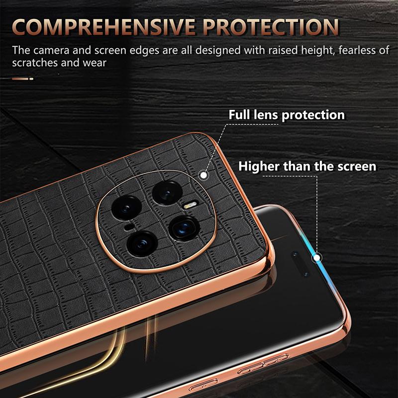Honor Magic7 Pro Luxury Case - Electroplated Frame, Crocodile Texture Leather, Full Coverage Protection, Anti-Fingerprint & Shockproof