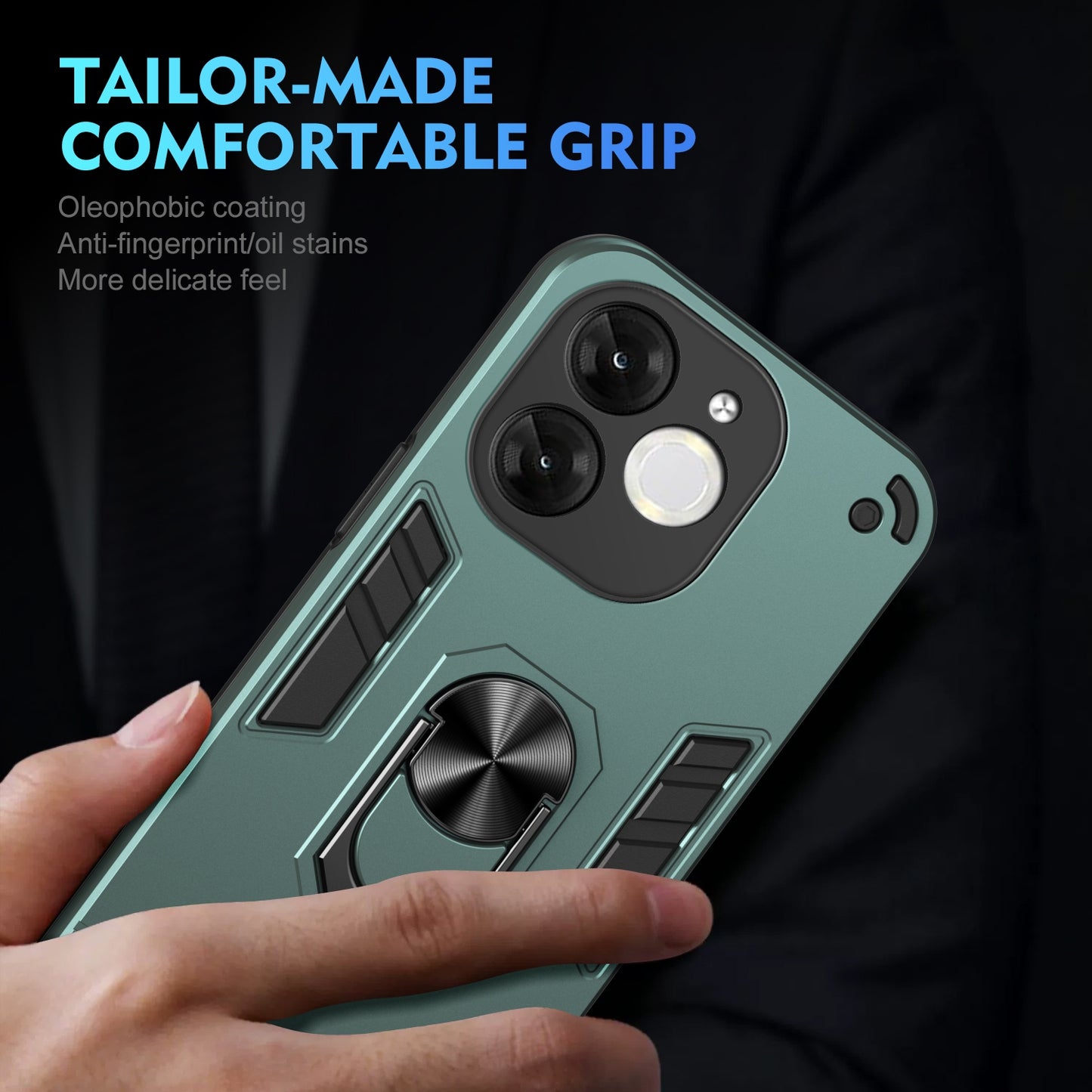 Shockproof Itel A80 Phone Case with 360° Rotatable Metal Ring Holder, Magnetic Car Mount Stand, Ultra-Thin PC & Silicone Protection Cover