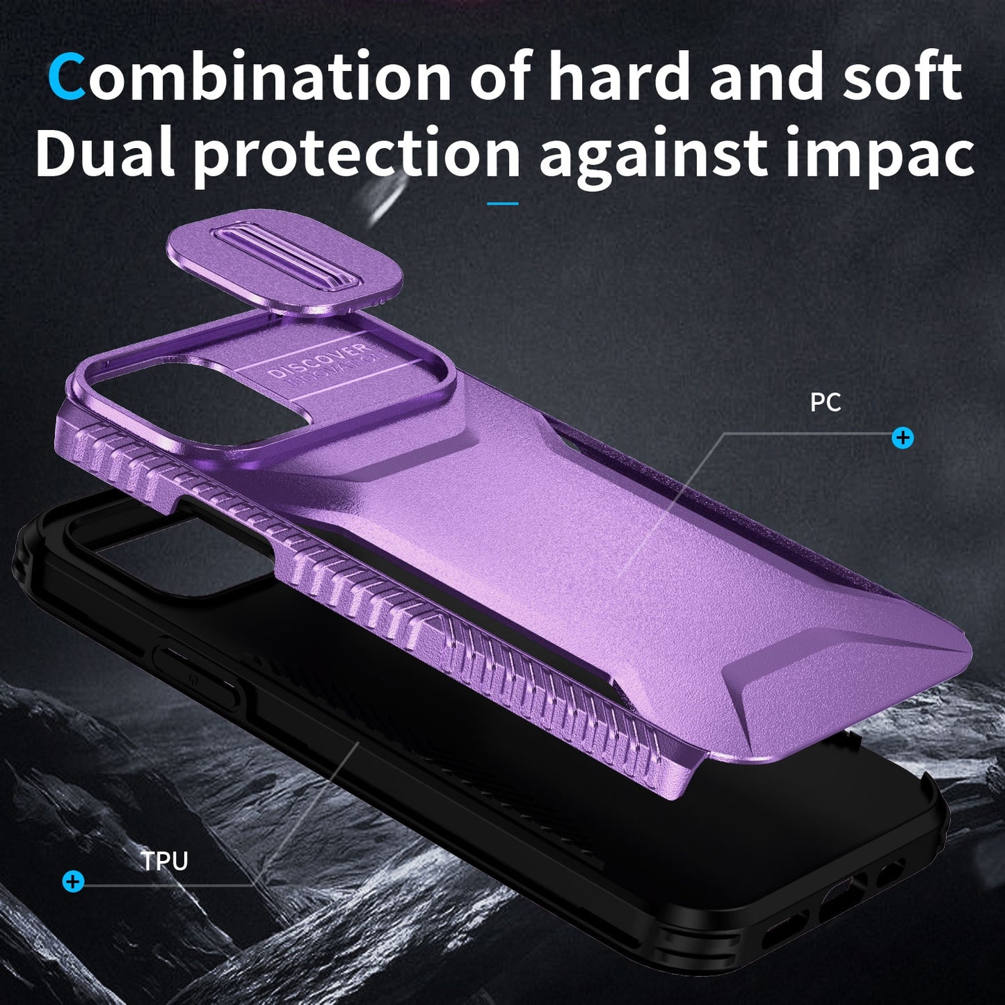 iPhone 12 Phone Case with Sliding Camshield | Military-Grade TPU & PC Protective Anti-Scratch Anti-Skid Cover, Durable Shockproof Design
