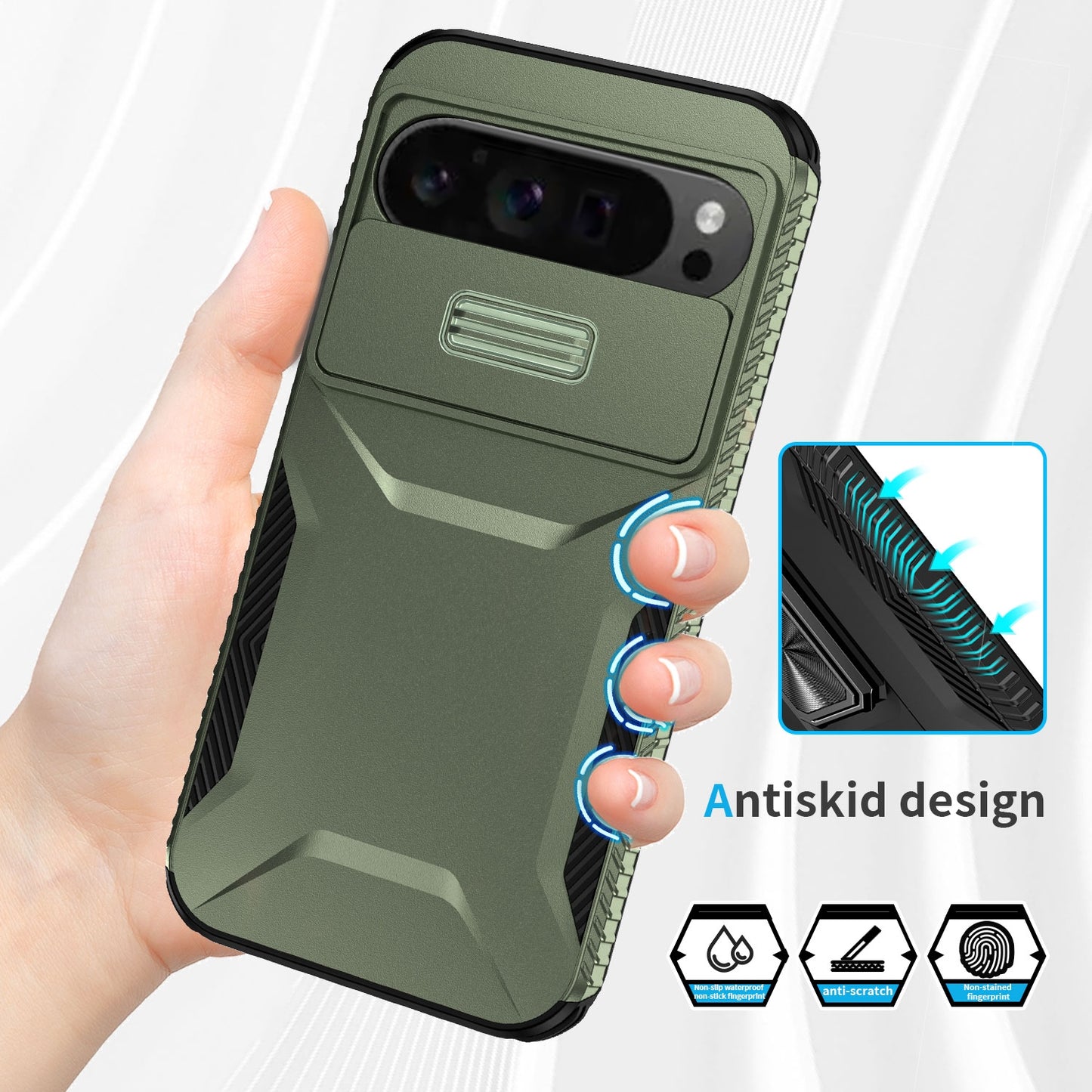 Google Pixel 9 Pro XL Phone Case with Sliding Camshield | Military-Grade TPU & PC Protective Anti-Scratch Anti-Skid Cover, Durable Shockproof Design