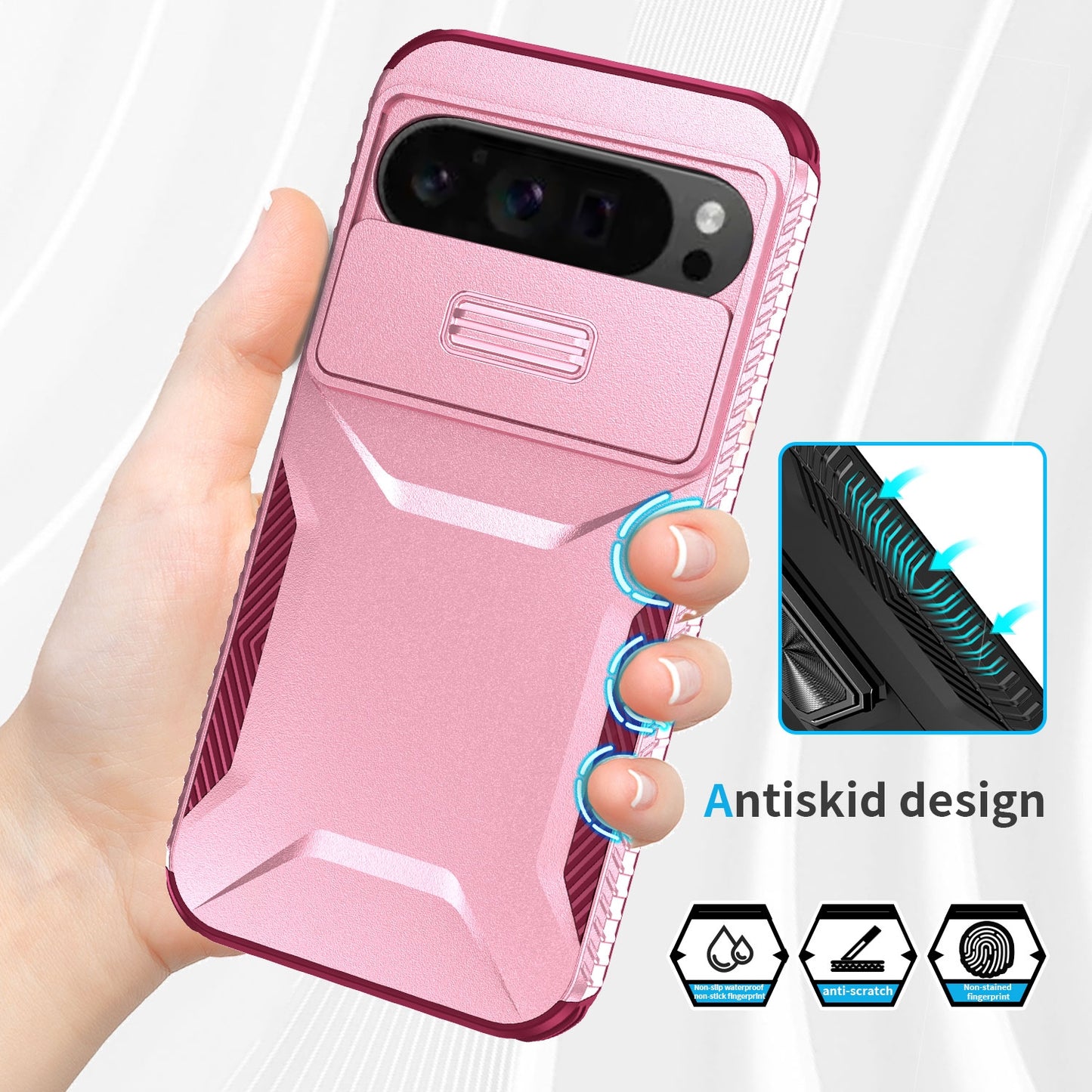Google Pixel 9 Pro XL Phone Case with Sliding Camshield | Military-Grade TPU & PC Protective Anti-Scratch Anti-Skid Cover, Durable Shockproof Design