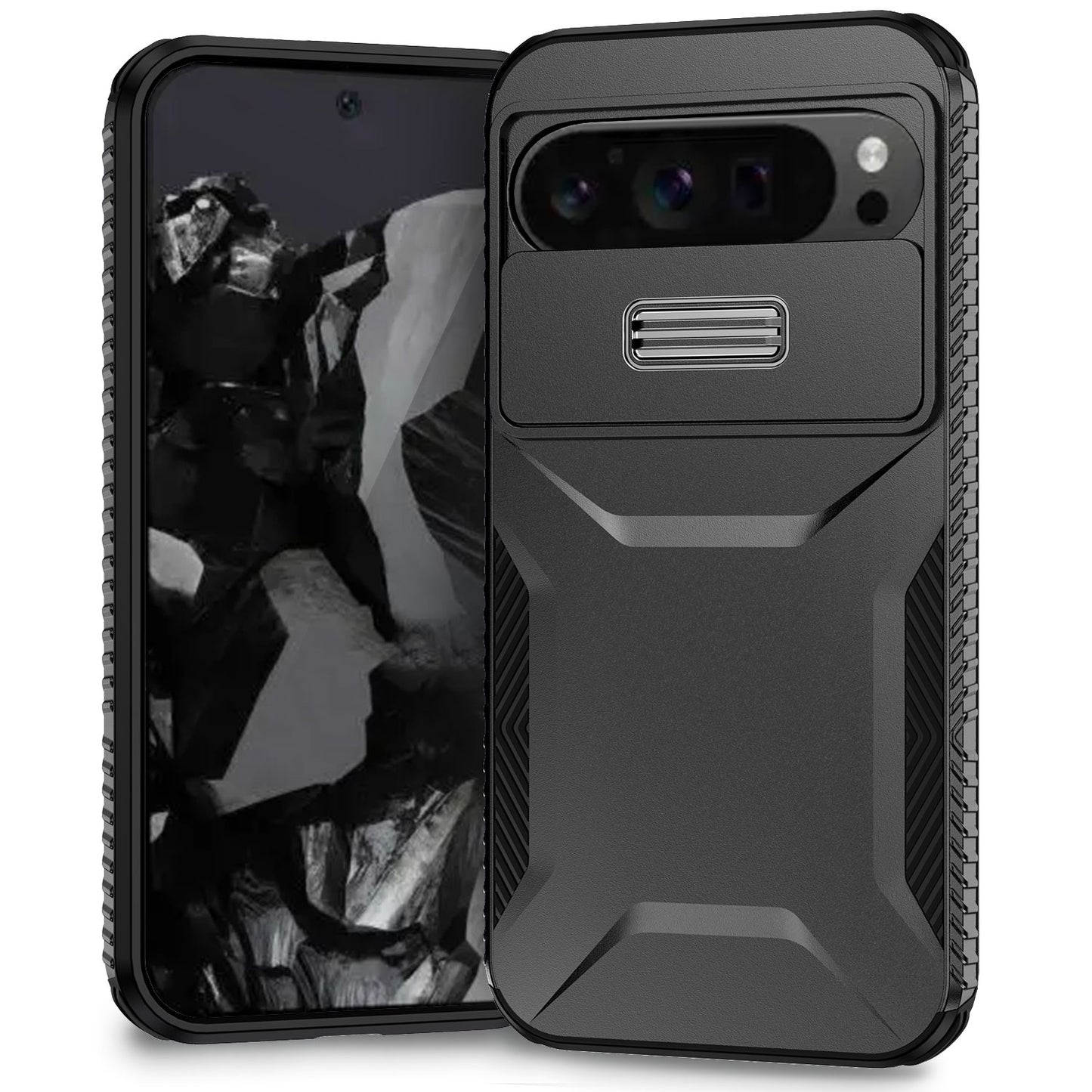 Google Pixel 9 Pro XL Phone Case with Sliding Camshield | Military-Grade TPU & PC Protective Anti-Scratch Anti-Skid Cover, Durable Shockproof Design