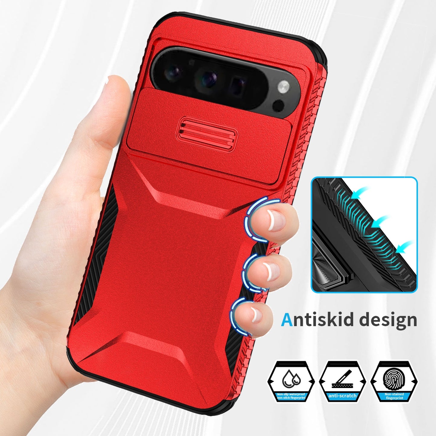 Google Pixel 9 Pro XL Phone Case with Sliding Camshield | Military-Grade TPU & PC Protective Anti-Scratch Anti-Skid Cover, Durable Shockproof Design