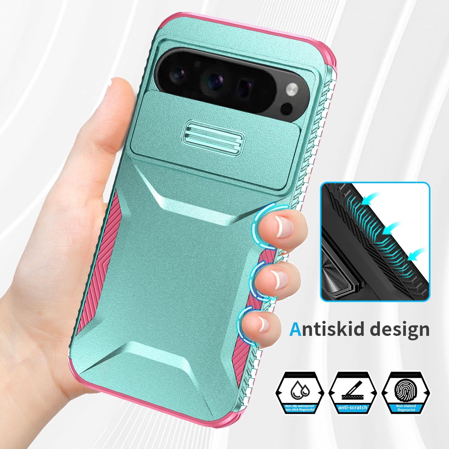 Google Pixel 9 Pro XL Phone Case with Sliding Camshield | Military-Grade TPU & PC Protective Anti-Scratch Anti-Skid Cover, Durable Shockproof Design