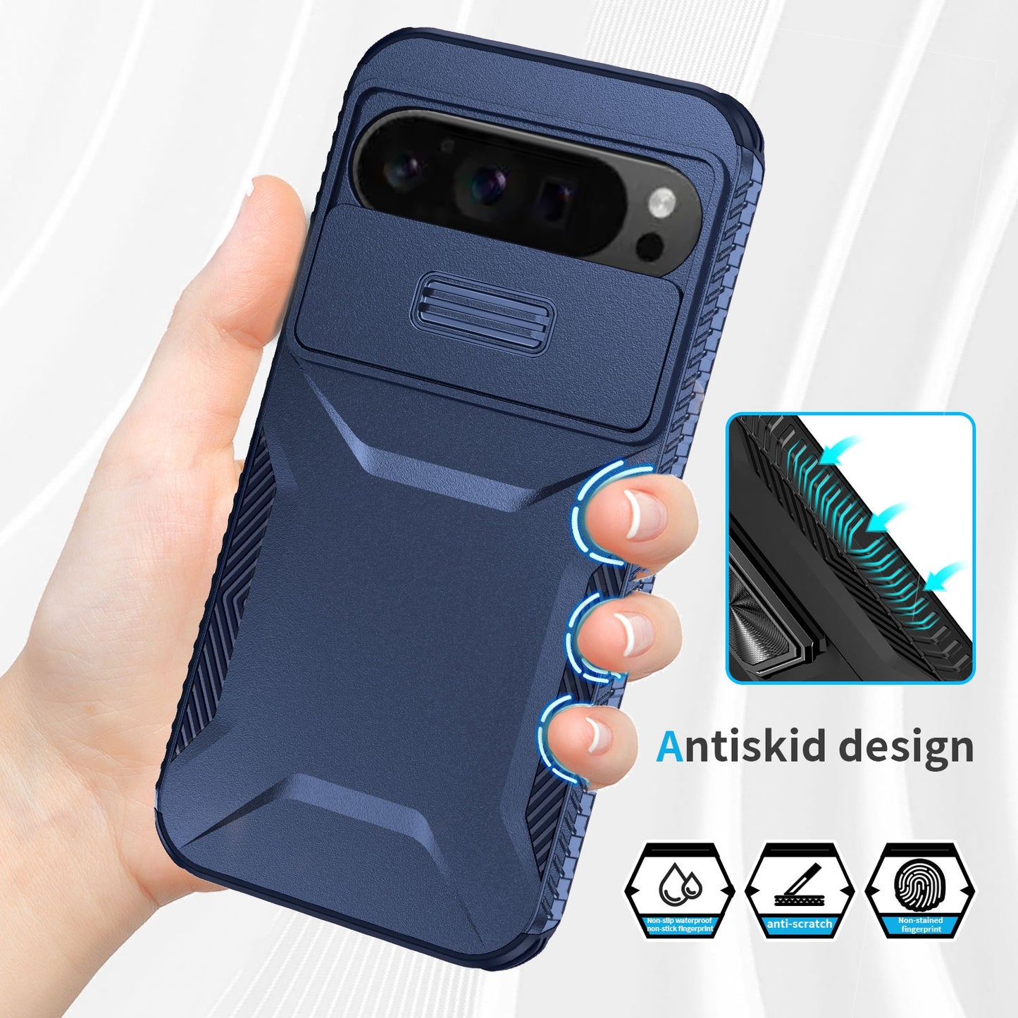 Google Pixel 9 Pro XL Phone Case with Sliding Camshield | Military-Grade TPU & PC Protective Anti-Scratch Anti-Skid Cover, Durable Shockproof Design