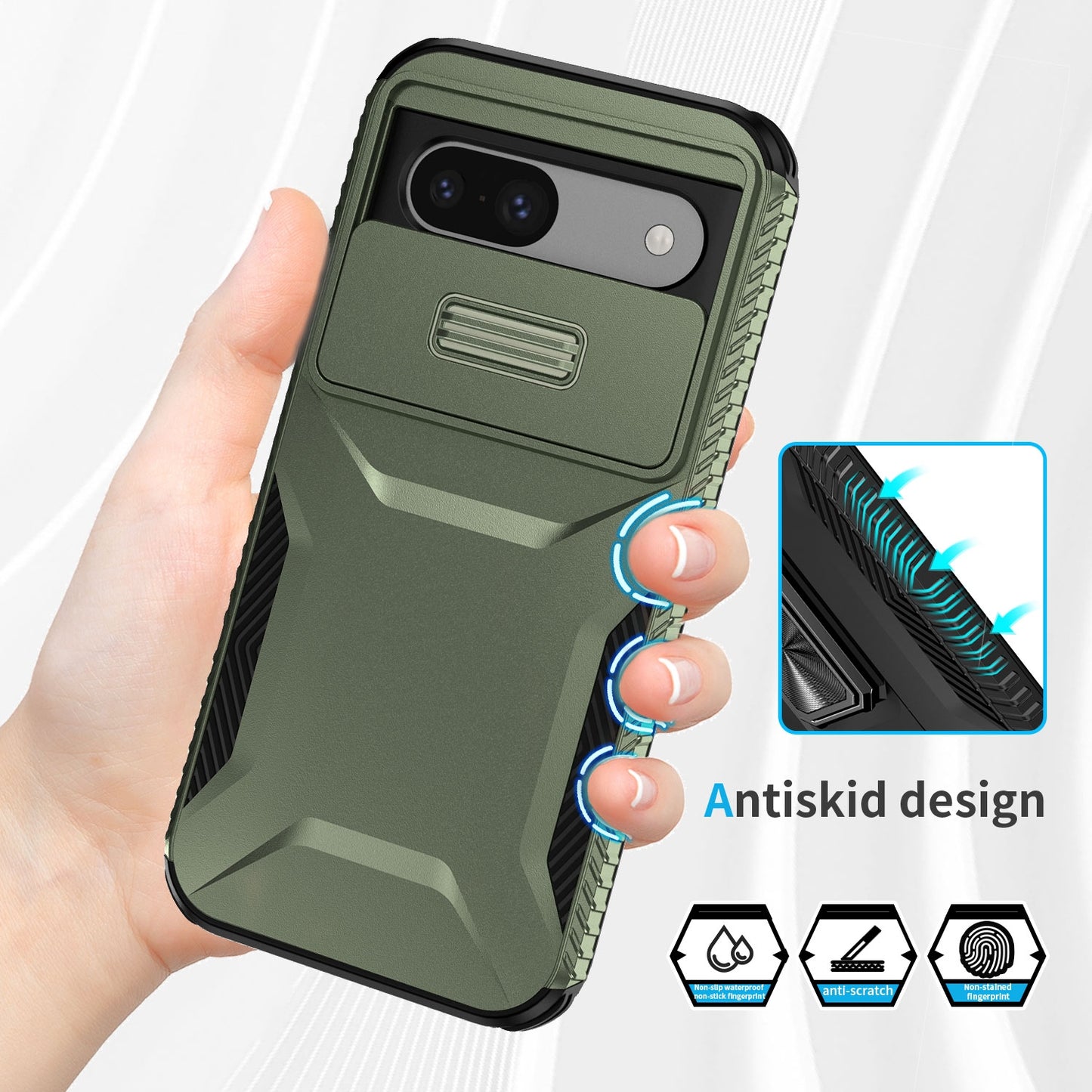 Google Pixel 8a Phone Case with Sliding Camshield | Military-Grade TPU & PC Protective Anti-Scratch Anti-Skid Cover, Durable Shockproof Design