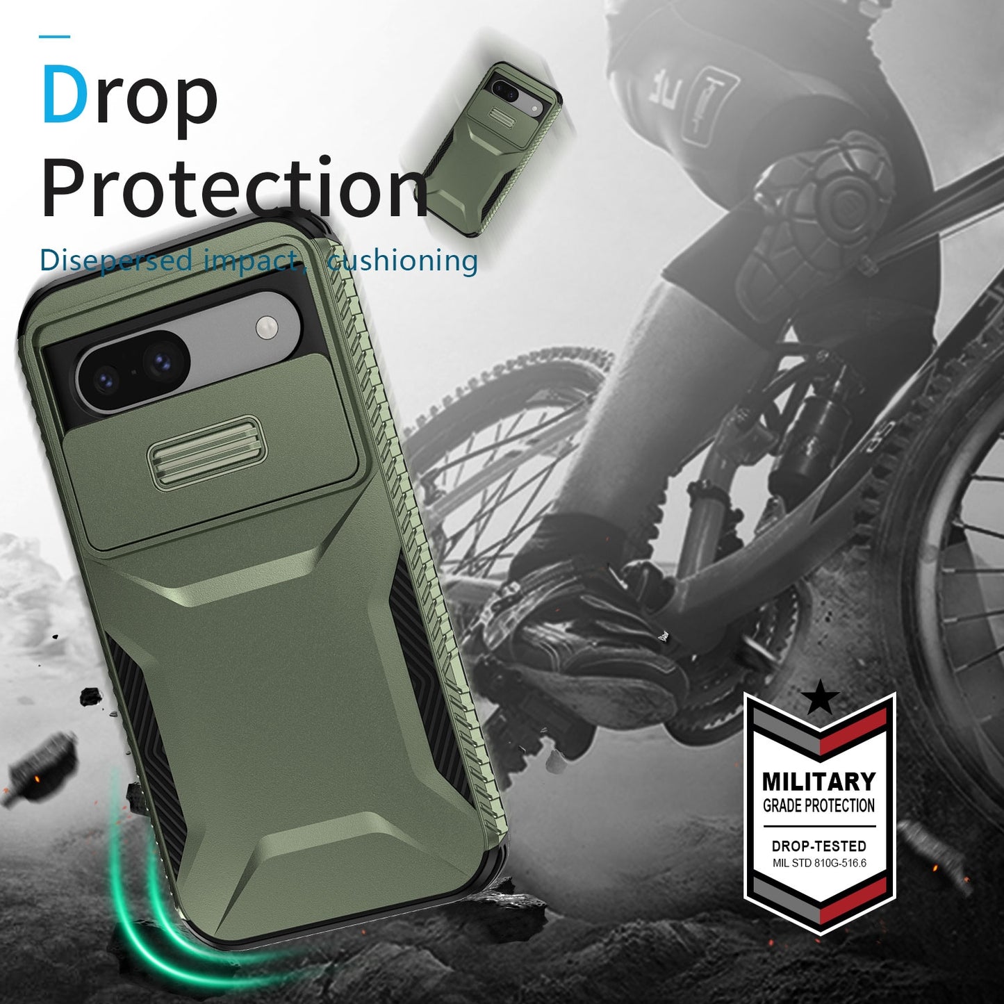 Google Pixel 8a Phone Case with Sliding Camshield | Military-Grade TPU & PC Protective Anti-Scratch Anti-Skid Cover, Durable Shockproof Design