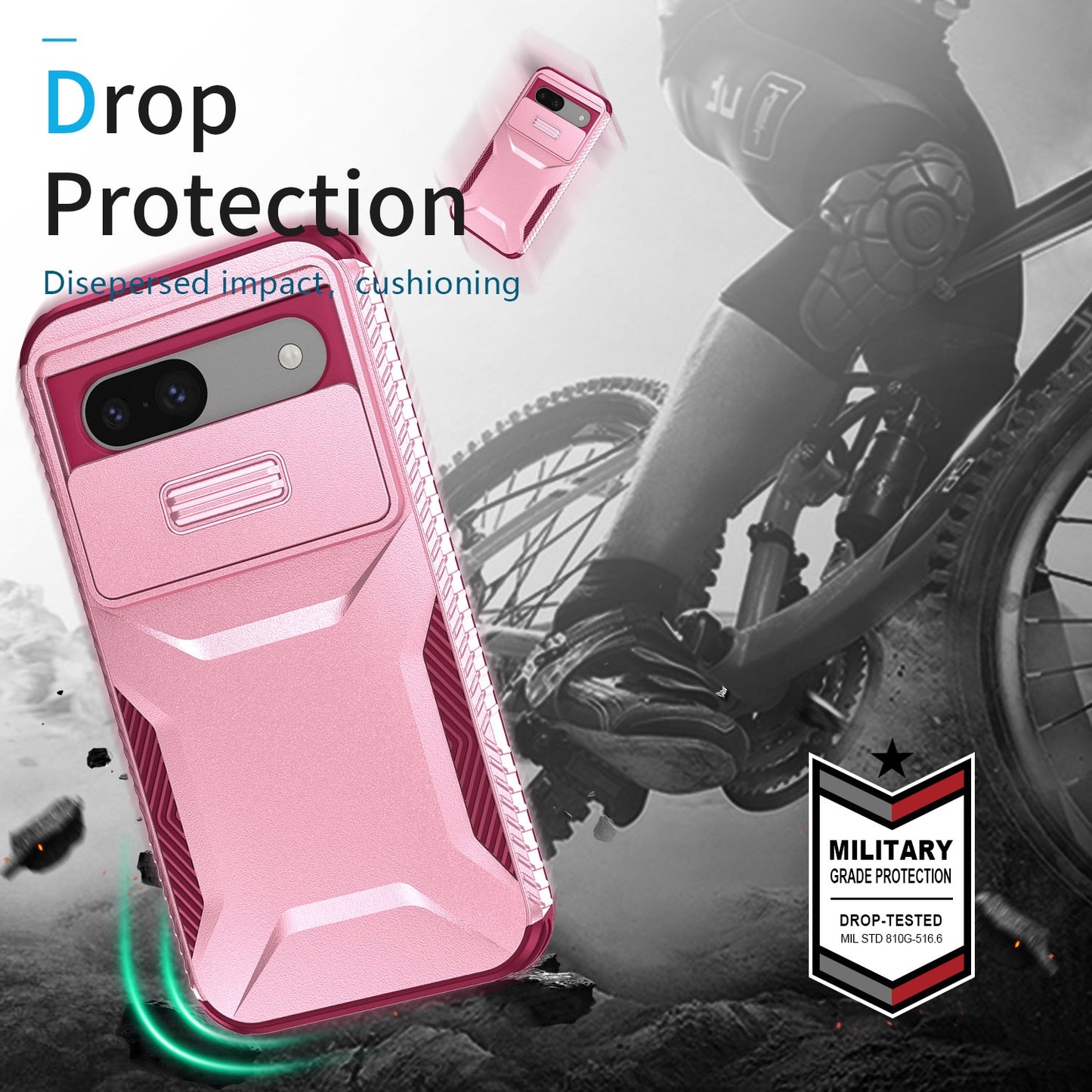 Google Pixel 8a Phone Case with Sliding Camshield | Military-Grade TPU & PC Protective Anti-Scratch Anti-Skid Cover, Durable Shockproof Design