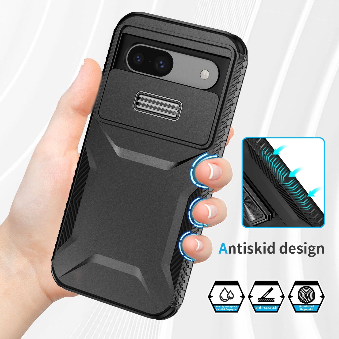 Google Pixel 8a Phone Case with Sliding Camshield | Military-Grade TPU & PC Protective Anti-Scratch Anti-Skid Cover, Durable Shockproof Design