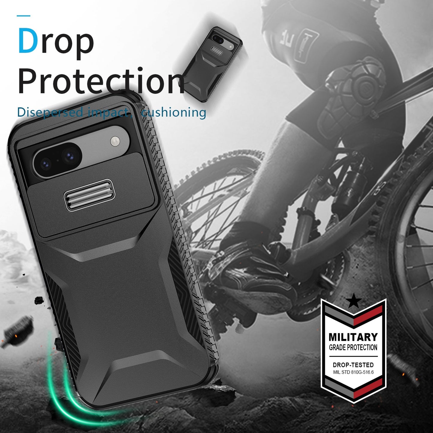 Google Pixel 8a Phone Case with Sliding Camshield | Military-Grade TPU & PC Protective Anti-Scratch Anti-Skid Cover, Durable Shockproof Design