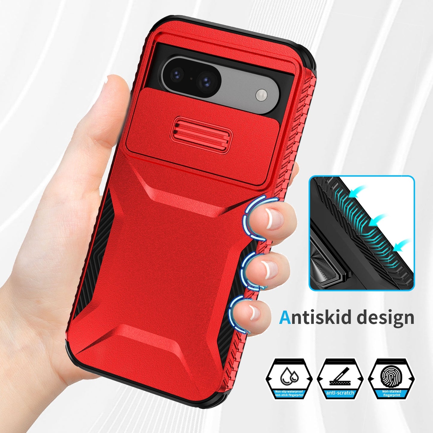 Google Pixel 8a Phone Case with Sliding Camshield | Military-Grade TPU & PC Protective Anti-Scratch Anti-Skid Cover, Durable Shockproof Design
