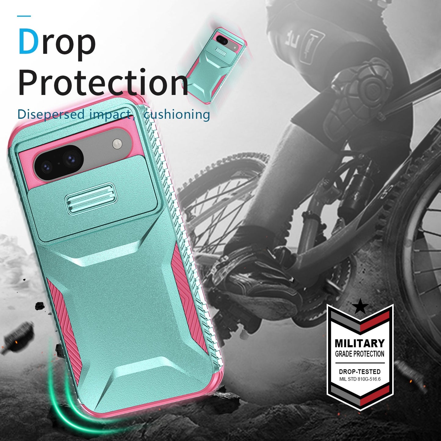 Google Pixel 8a Phone Case with Sliding Camshield | Military-Grade TPU & PC Protective Anti-Scratch Anti-Skid Cover, Durable Shockproof Design