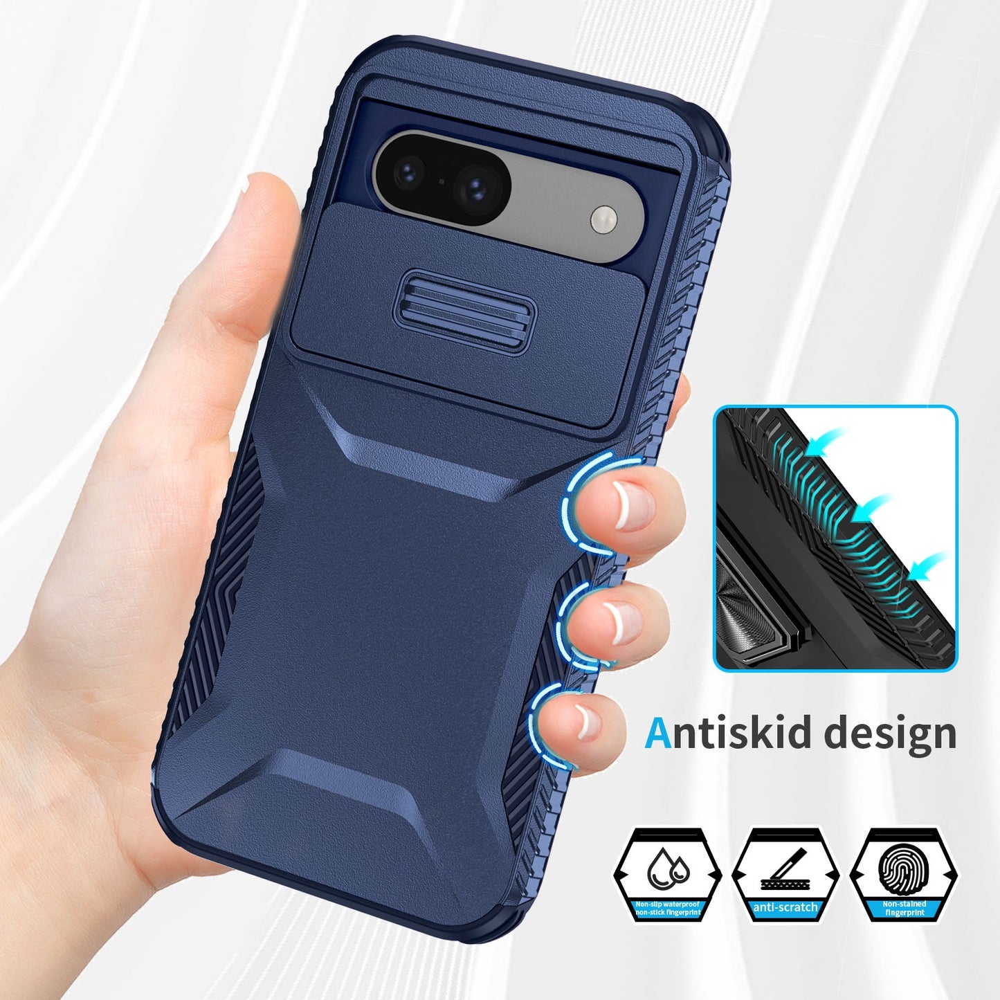Google Pixel 8a Phone Case with Sliding Camshield | Military-Grade TPU & PC Protective Anti-Scratch Anti-Skid Cover, Durable Shockproof Design