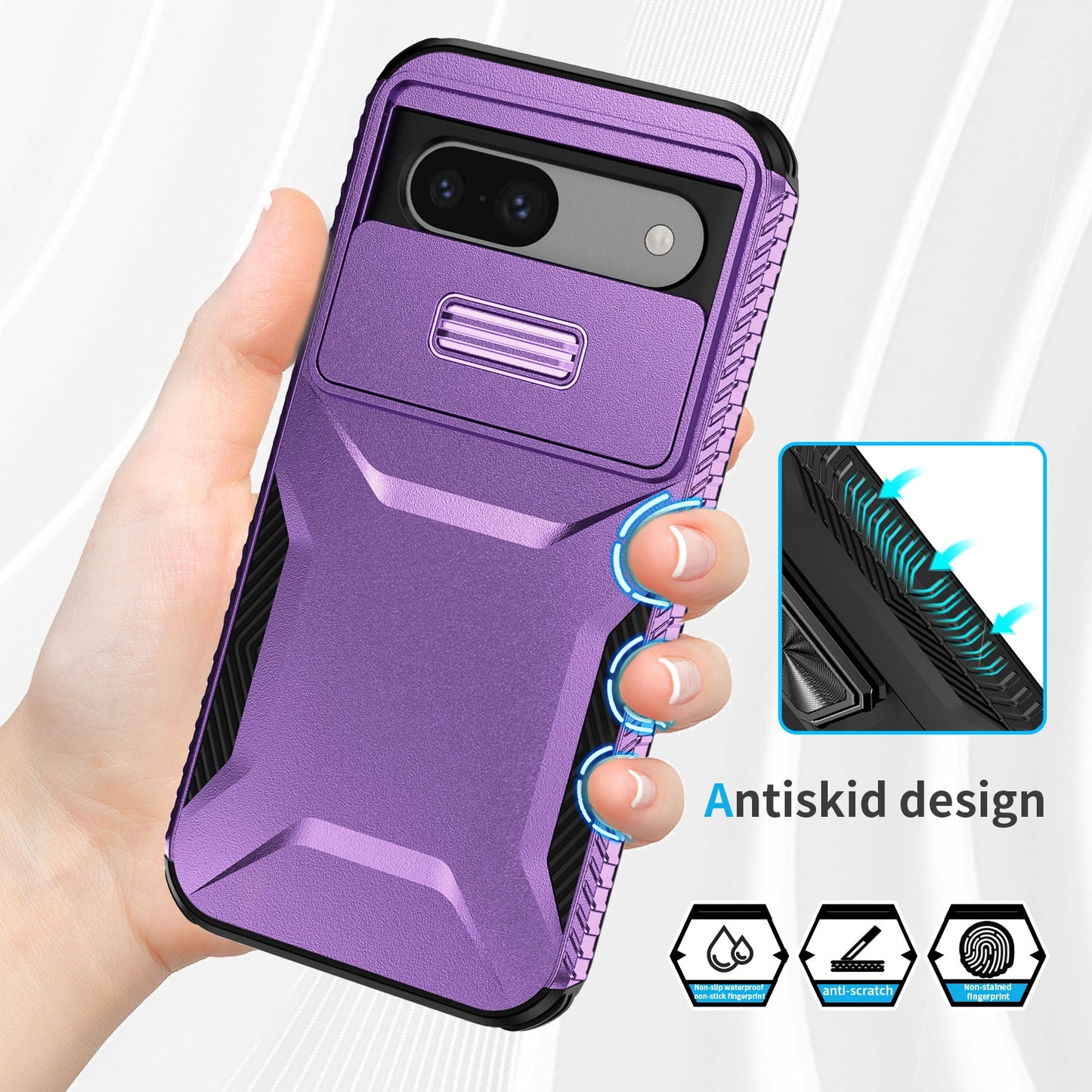 Google Pixel 8a Phone Case with Sliding Camshield | Military-Grade TPU & PC Protective Anti-Scratch Anti-Skid Cover, Durable Shockproof Design