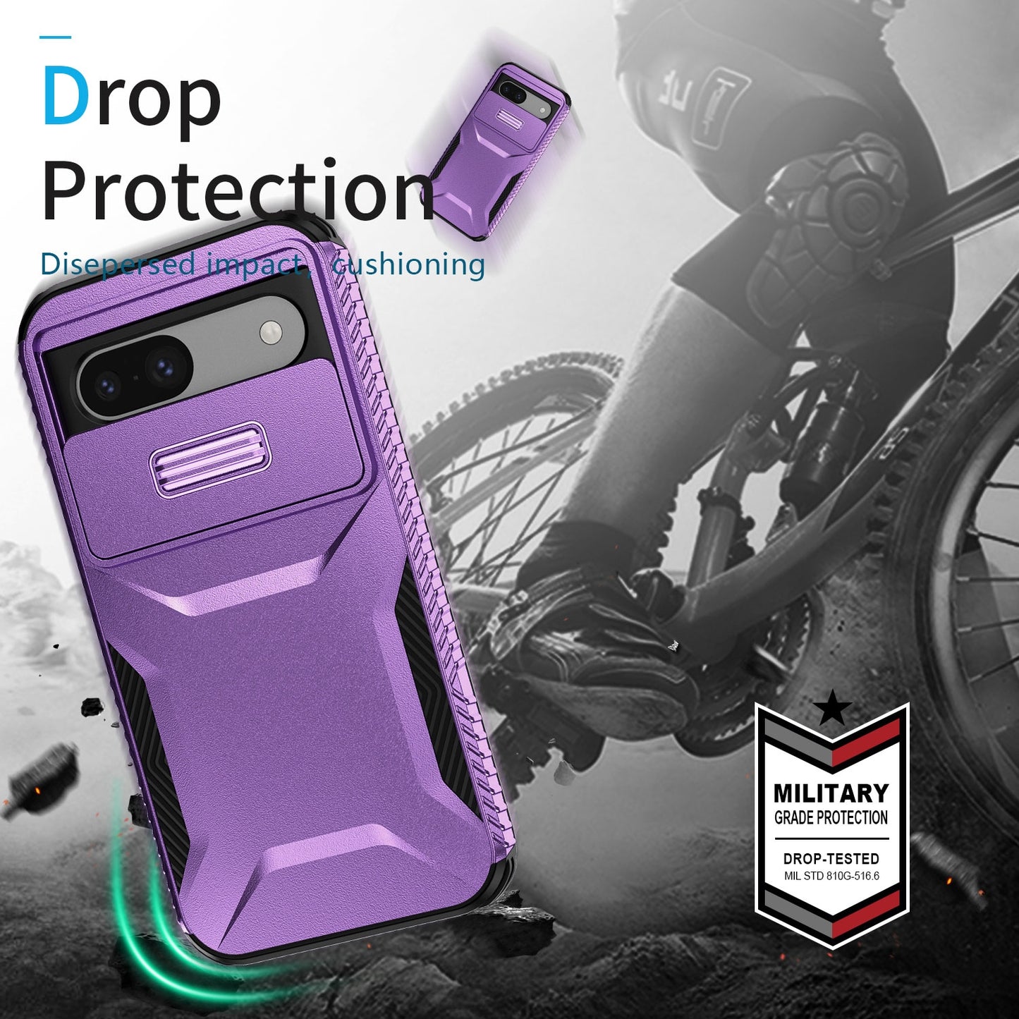 Google Pixel 8a Phone Case with Sliding Camshield | Military-Grade TPU & PC Protective Anti-Scratch Anti-Skid Cover, Durable Shockproof Design