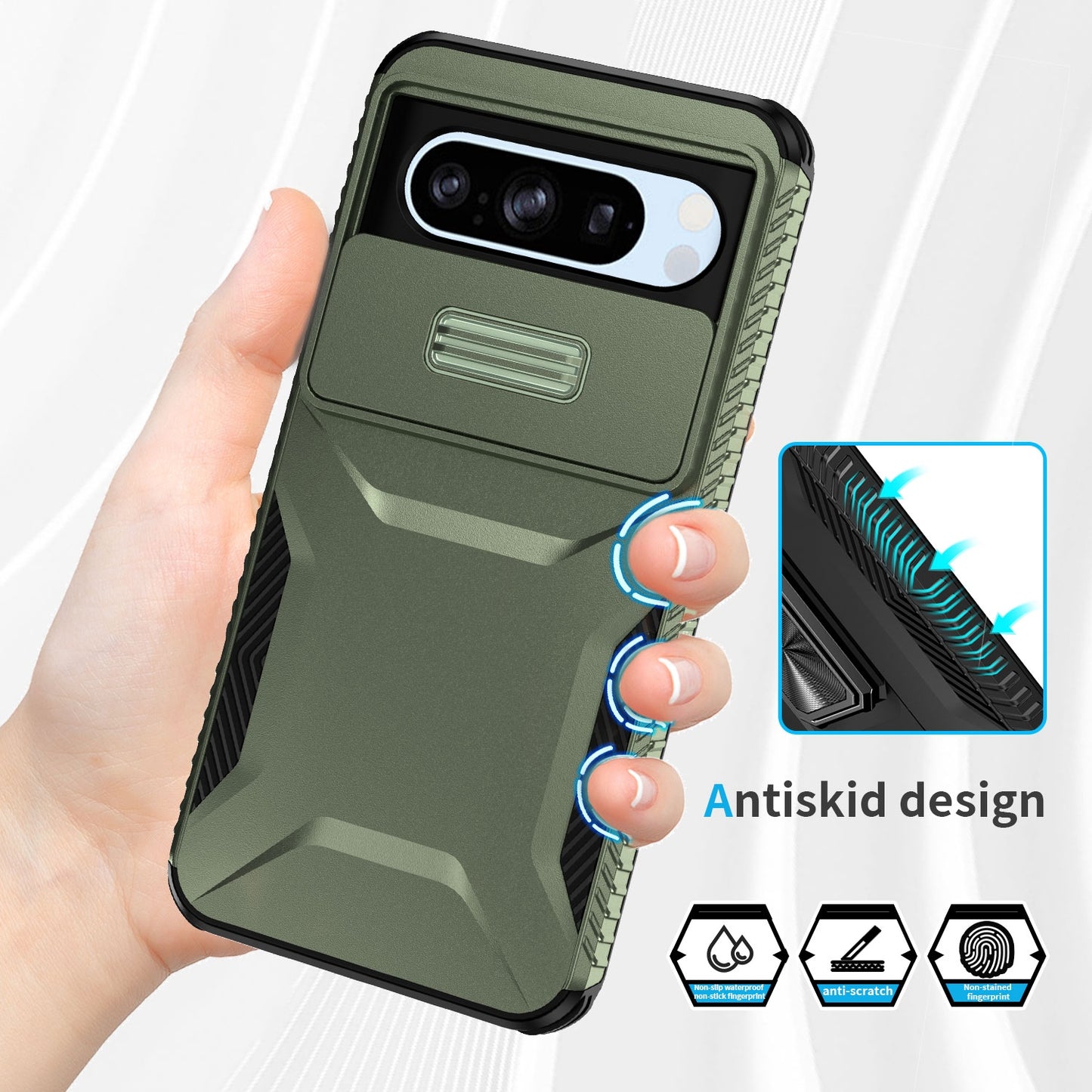 Google Pixel 8 Pro Phone Case with Sliding Camshield | Military-Grade TPU & PC Protective Anti-Scratch Anti-Skid Cover, Durable Shockproof Design