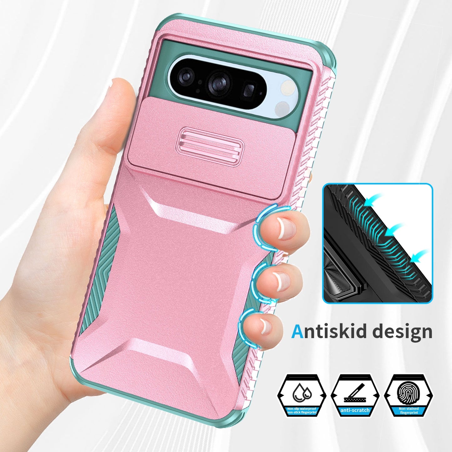 Google Pixel 8 Pro Phone Case with Sliding Camshield | Military-Grade TPU & PC Protective Anti-Scratch Anti-Skid Cover, Durable Shockproof Design