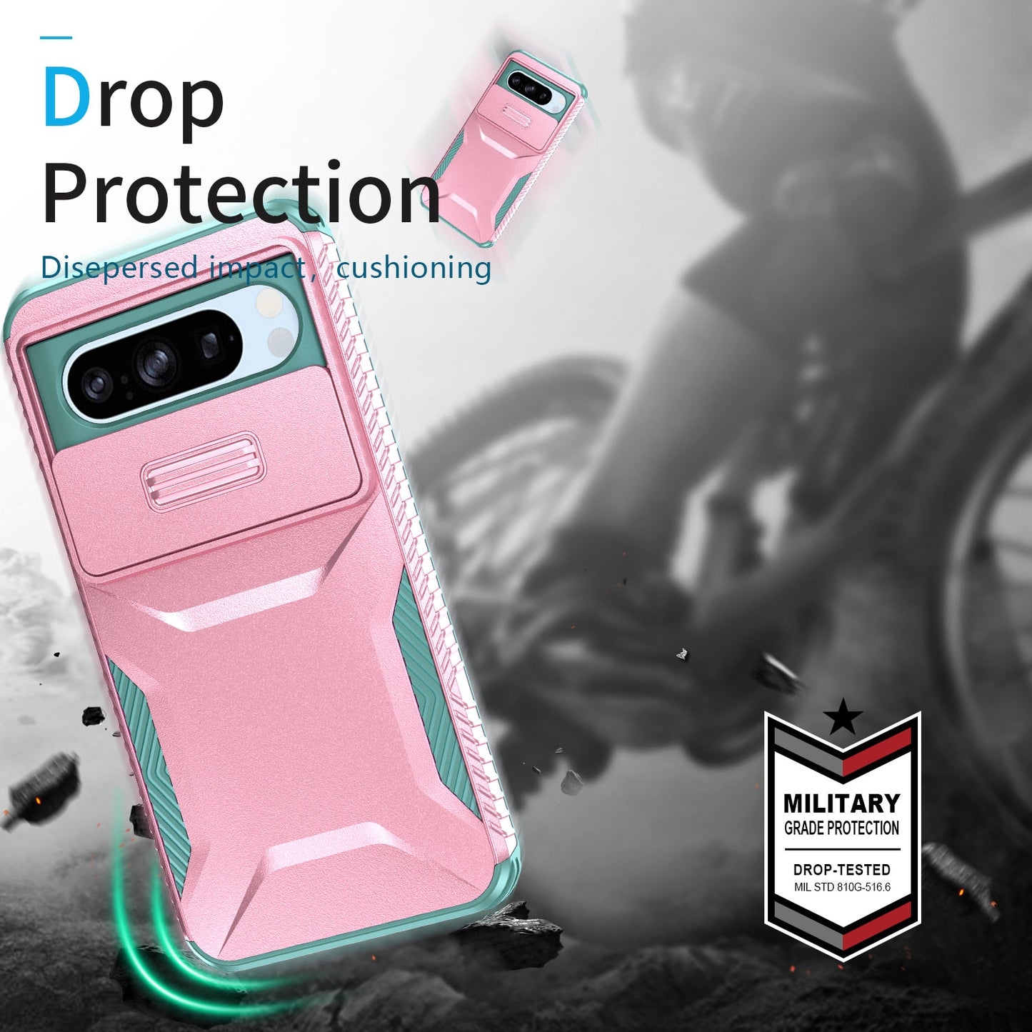 Google Pixel 8 Pro Phone Case with Sliding Camshield | Military-Grade TPU & PC Protective Anti-Scratch Anti-Skid Cover, Durable Shockproof Design