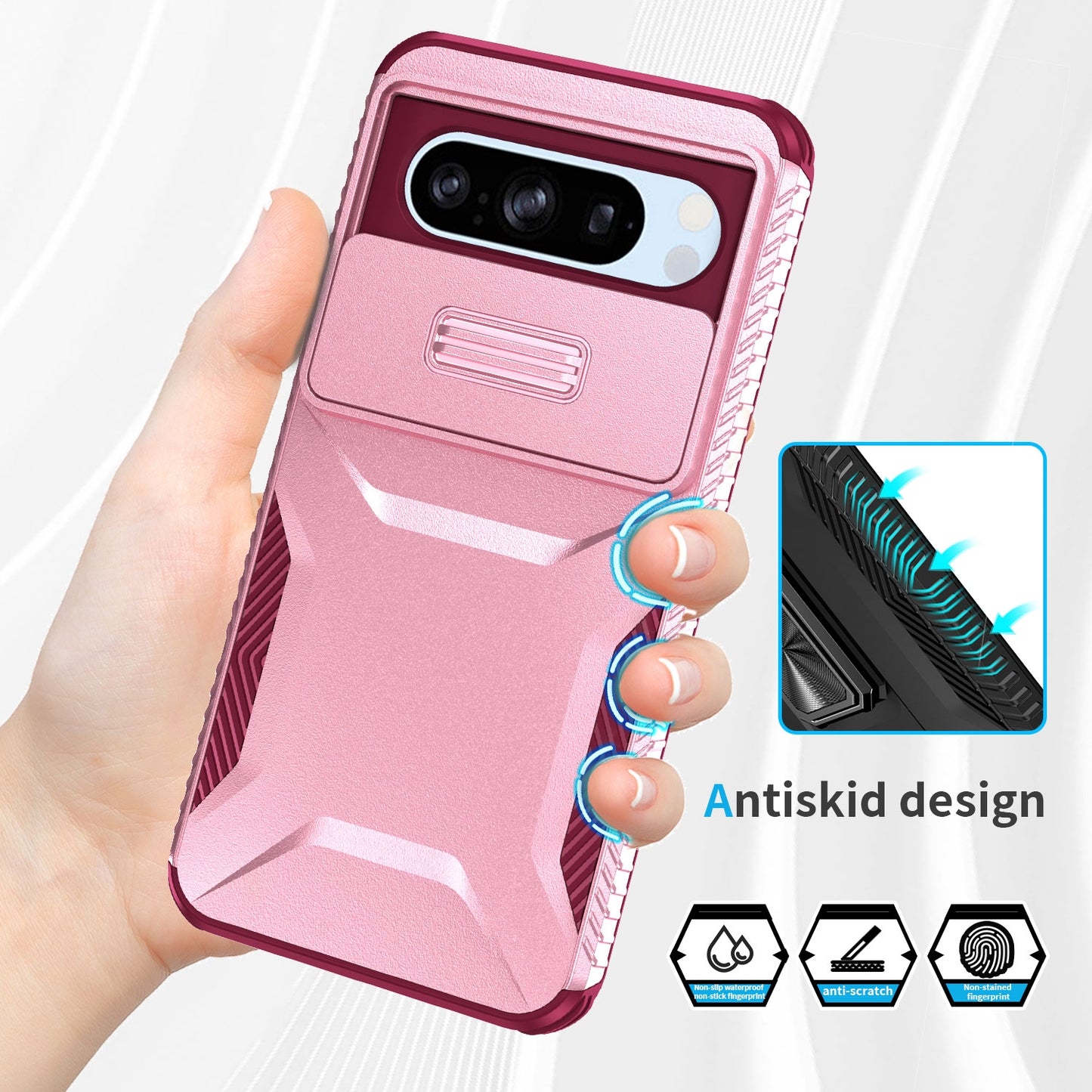 Google Pixel 8 Pro Phone Case with Sliding Camshield | Military-Grade TPU & PC Protective Anti-Scratch Anti-Skid Cover, Durable Shockproof Design