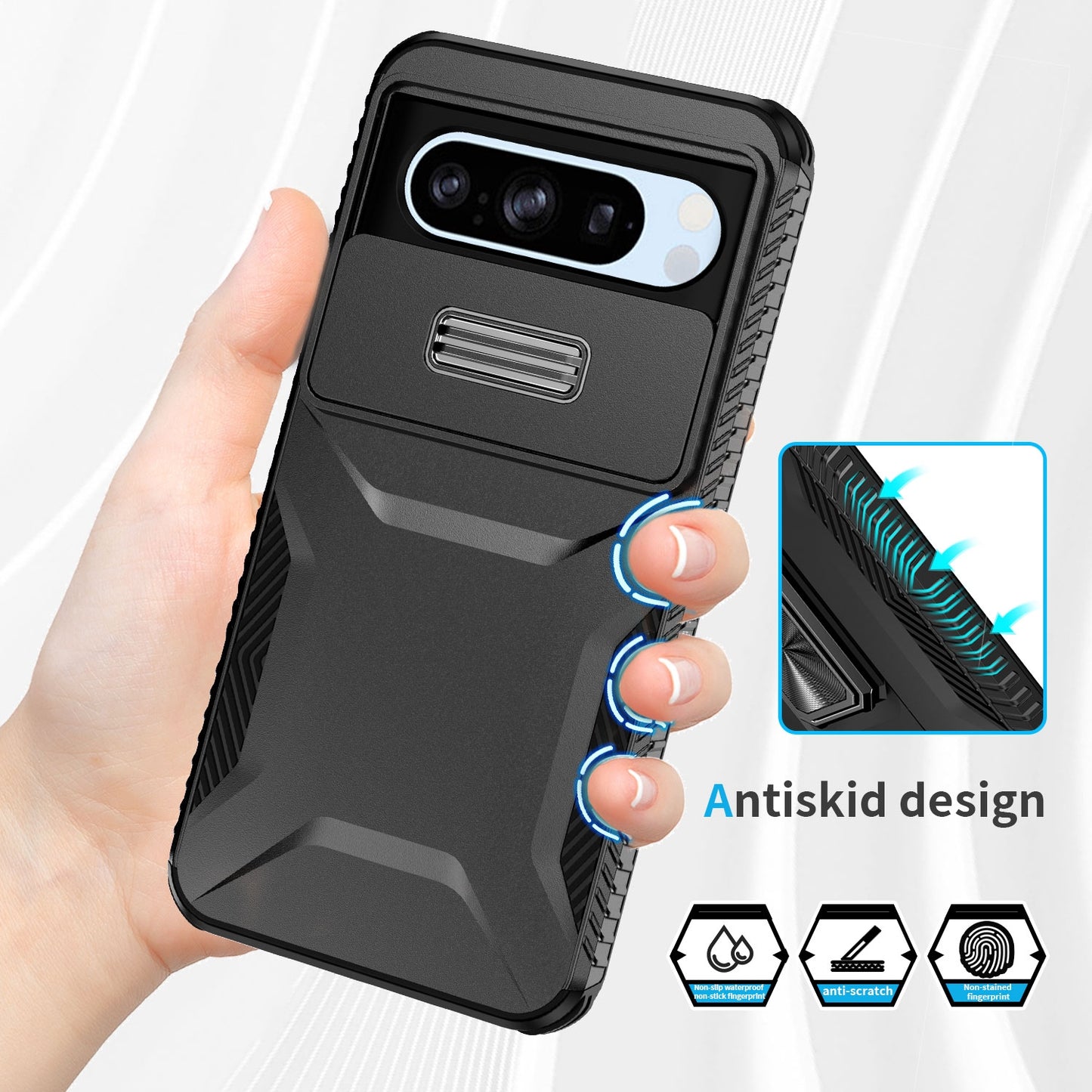Google Pixel 8 Pro Phone Case with Sliding Camshield | Military-Grade TPU & PC Protective Anti-Scratch Anti-Skid Cover, Durable Shockproof Design