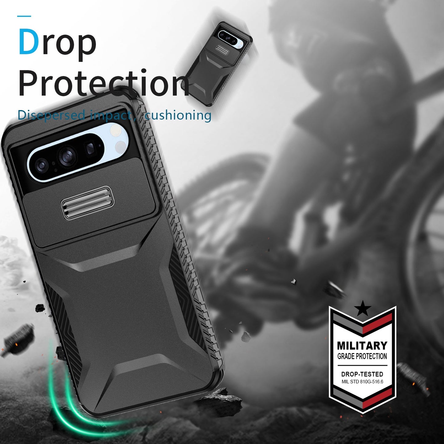 Google Pixel 8 Pro Phone Case with Sliding Camshield | Military-Grade TPU & PC Protective Anti-Scratch Anti-Skid Cover, Durable Shockproof Design