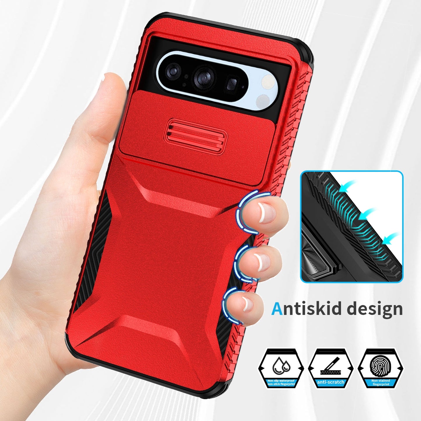 Google Pixel 8 Pro Phone Case with Sliding Camshield | Military-Grade TPU & PC Protective Anti-Scratch Anti-Skid Cover, Durable Shockproof Design