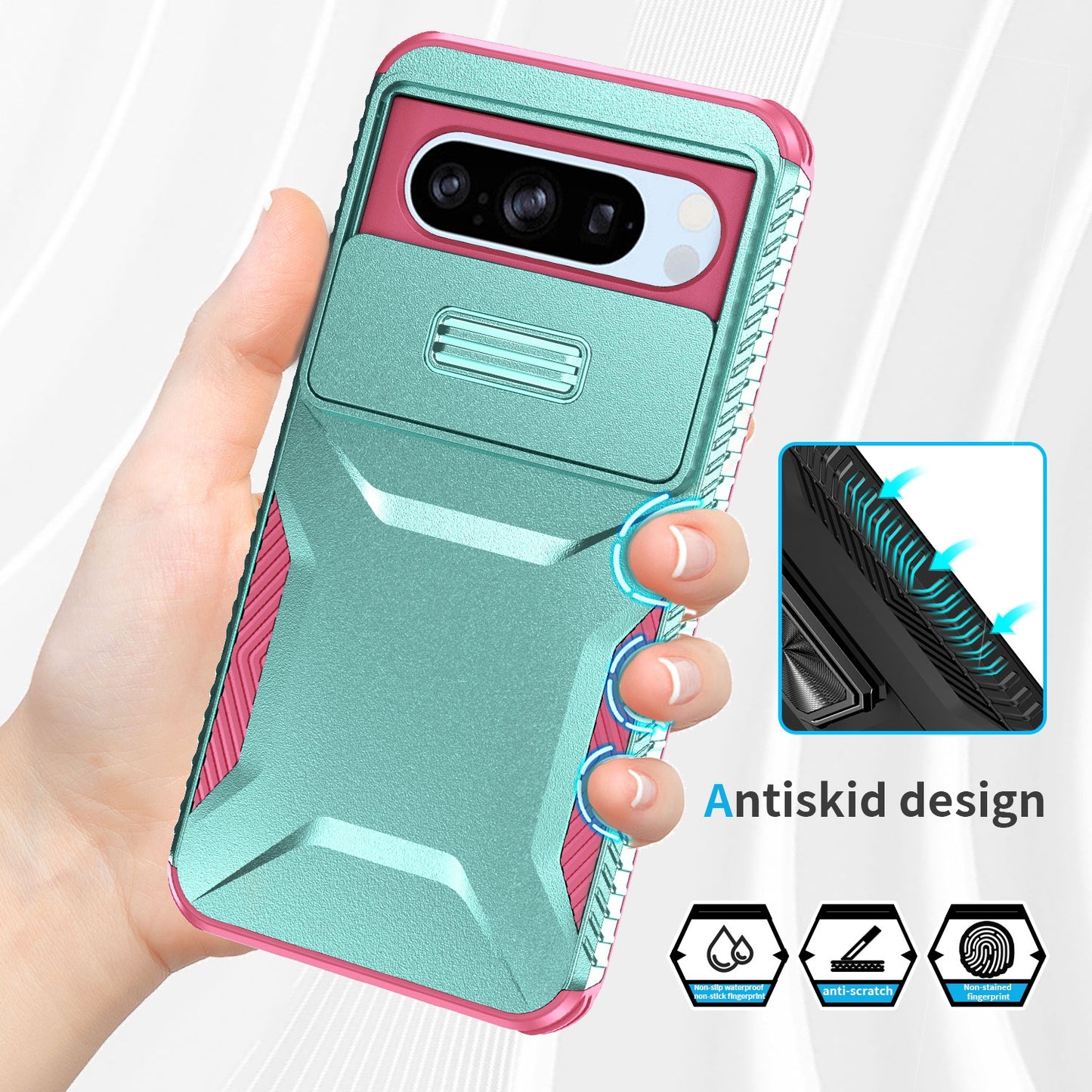 Google Pixel 8 Pro Phone Case with Sliding Camshield | Military-Grade TPU & PC Protective Anti-Scratch Anti-Skid Cover, Durable Shockproof Design