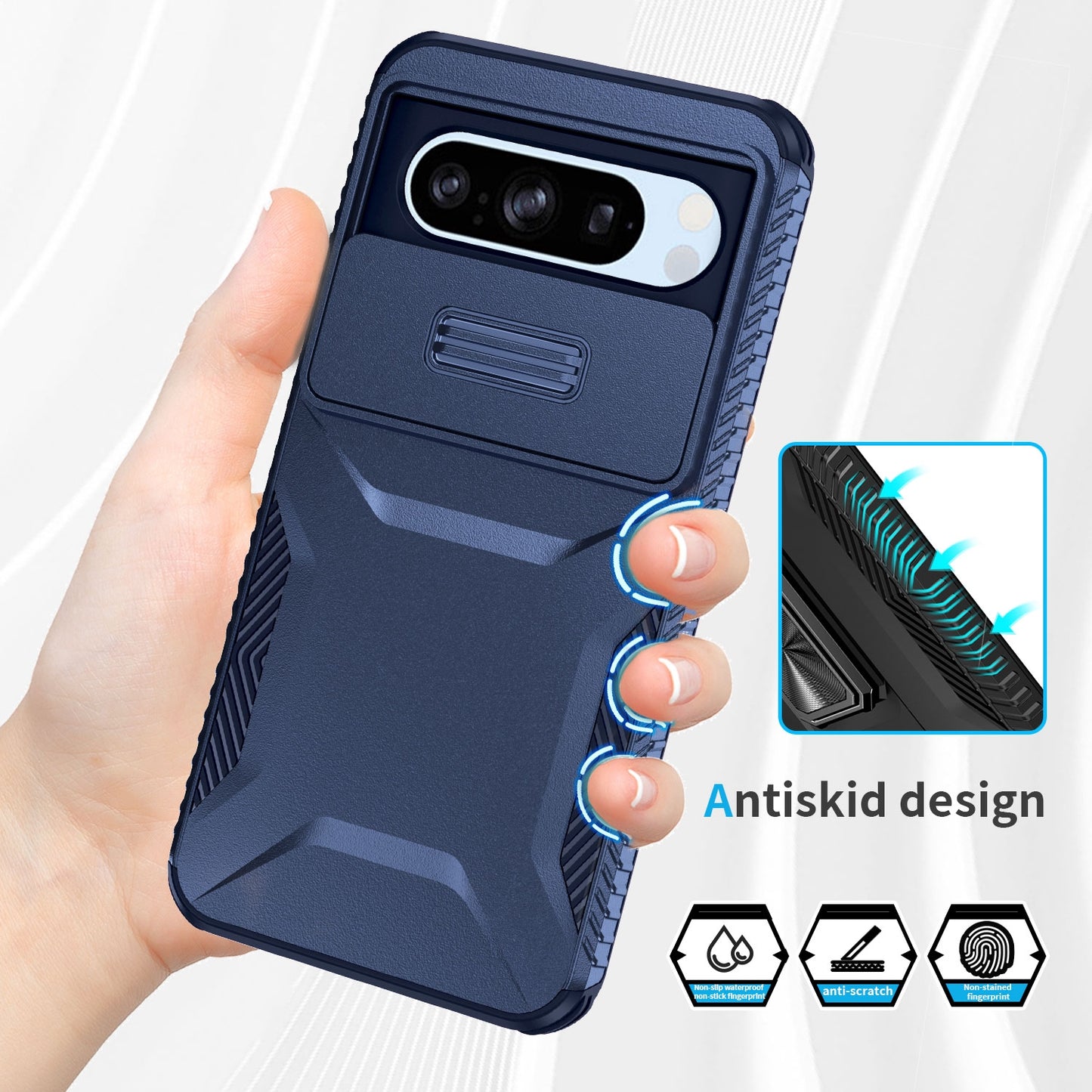Google Pixel 8 Pro Phone Case with Sliding Camshield | Military-Grade TPU & PC Protective Anti-Scratch Anti-Skid Cover, Durable Shockproof Design