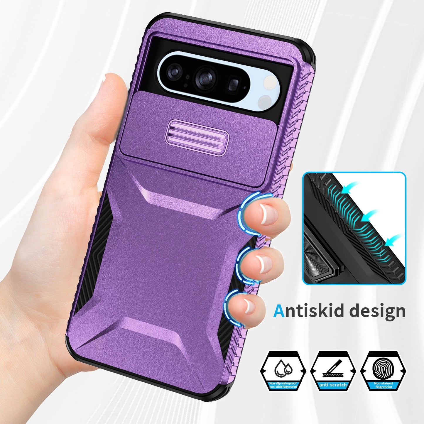 Google Pixel 8 Pro Phone Case with Sliding Camshield | Military-Grade TPU & PC Protective Anti-Scratch Anti-Skid Cover, Durable Shockproof Design