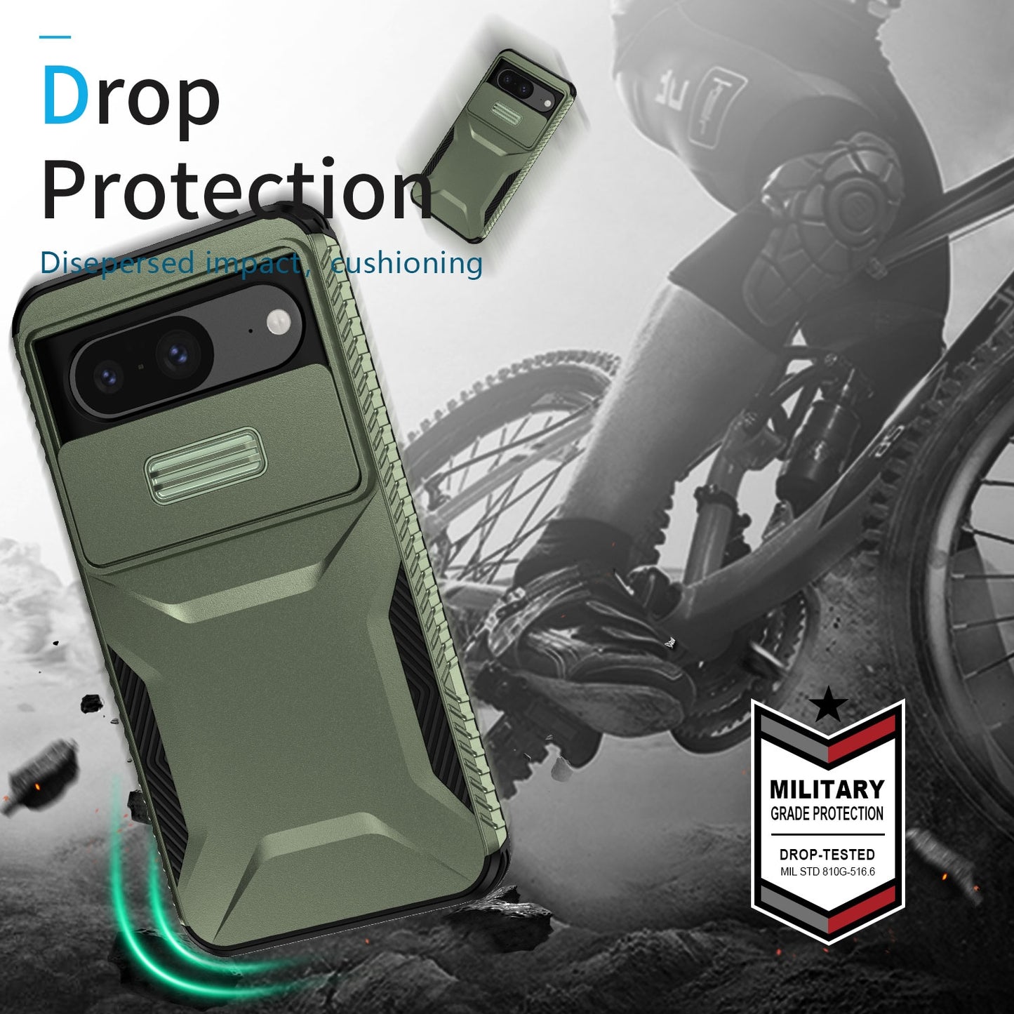 Google Pixel 8 Phone Case with Sliding Camshield | Military-Grade TPU & PC Protective Anti-Scratch Anti-Skid Cover, Durable Shockproof Design