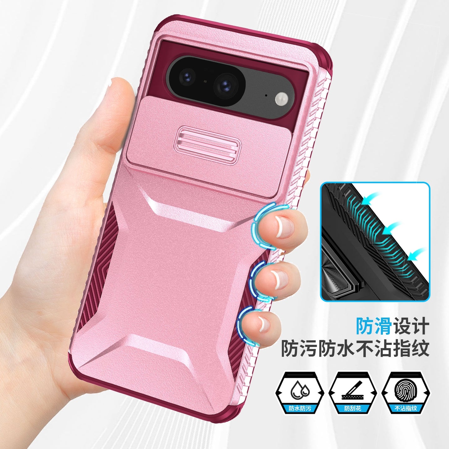 Google Pixel 8 Phone Case with Sliding Camshield | Military-Grade TPU & PC Protective Anti-Scratch Anti-Skid Cover, Durable Shockproof Design