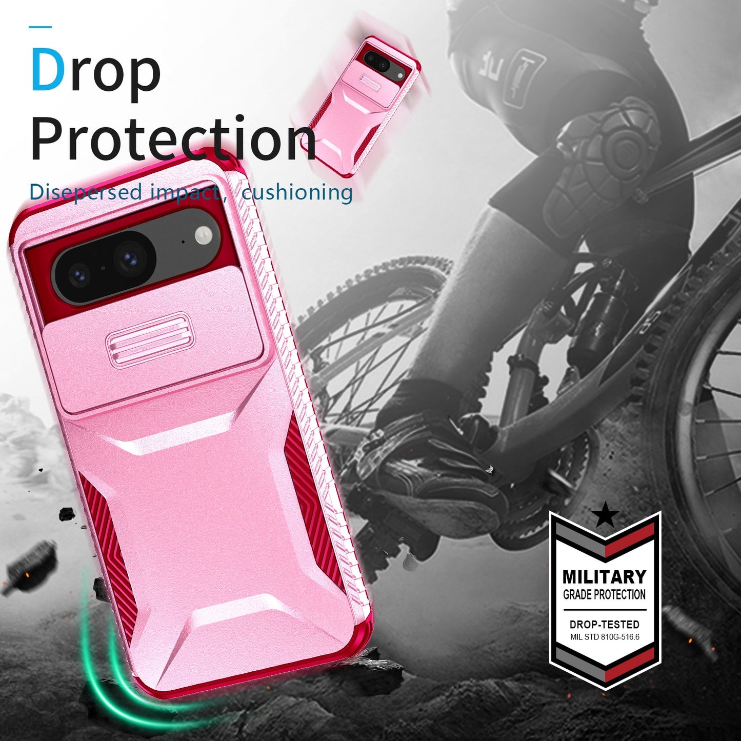 Google Pixel 8 Phone Case with Sliding Camshield | Military-Grade TPU & PC Protective Anti-Scratch Anti-Skid Cover, Durable Shockproof Design