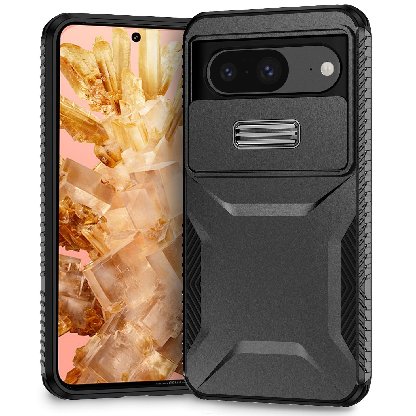 Google Pixel 8 Phone Case with Sliding Camshield | Military-Grade TPU & PC Protective Anti-Scratch Anti-Skid Cover, Durable Shockproof Design