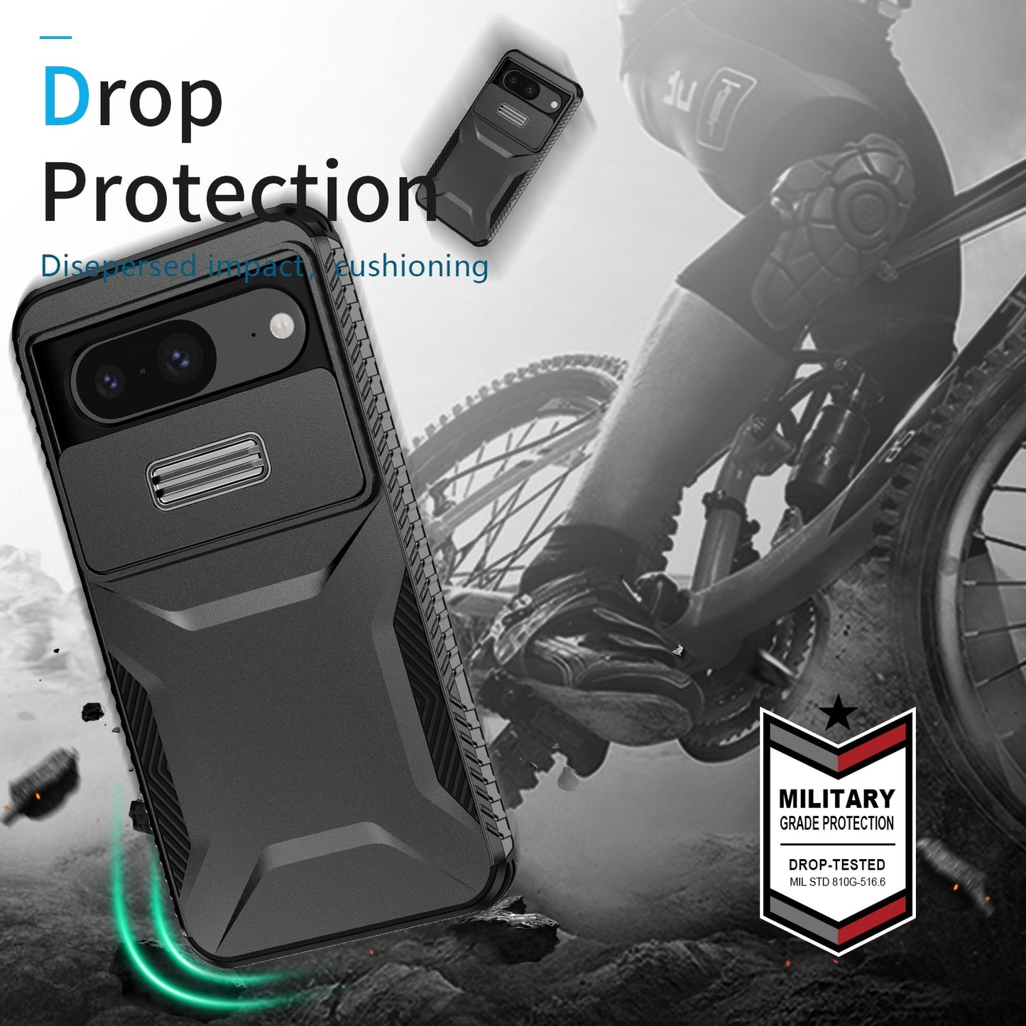 Google Pixel 8 Phone Case with Sliding Camshield | Military-Grade TPU & PC Protective Anti-Scratch Anti-Skid Cover, Durable Shockproof Design