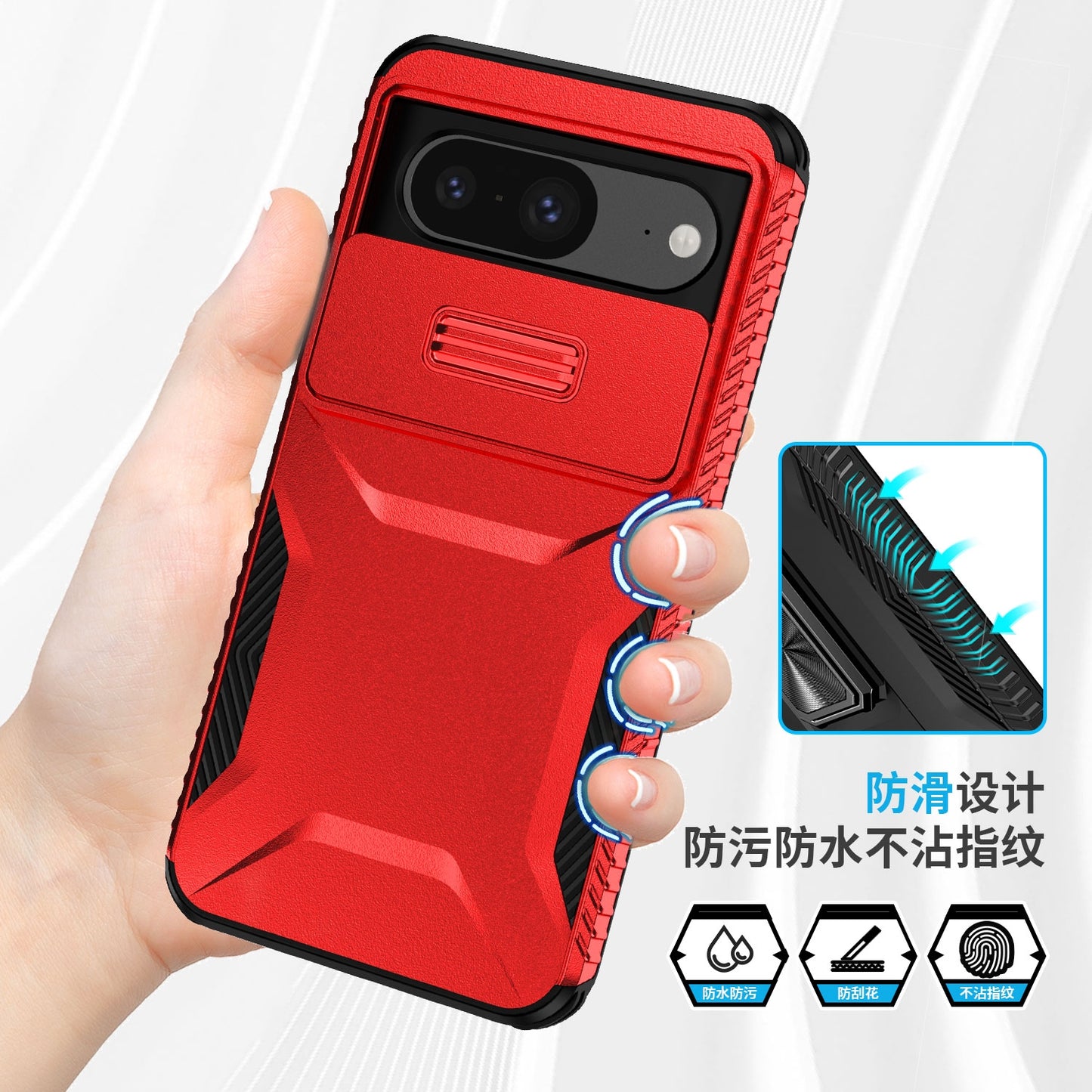 Google Pixel 8 Phone Case with Sliding Camshield | Military-Grade TPU & PC Protective Anti-Scratch Anti-Skid Cover, Durable Shockproof Design