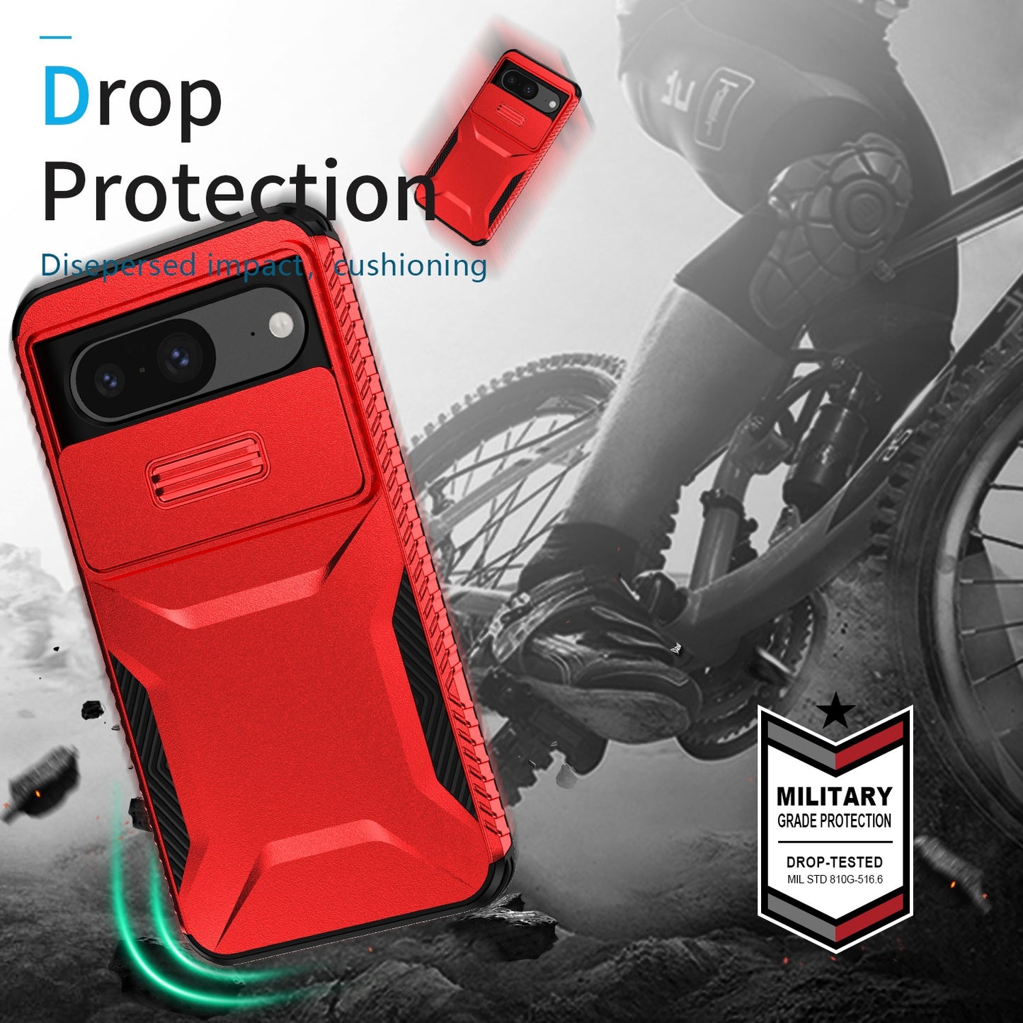 Google Pixel 8 Phone Case with Sliding Camshield | Military-Grade TPU & PC Protective Anti-Scratch Anti-Skid Cover, Durable Shockproof Design