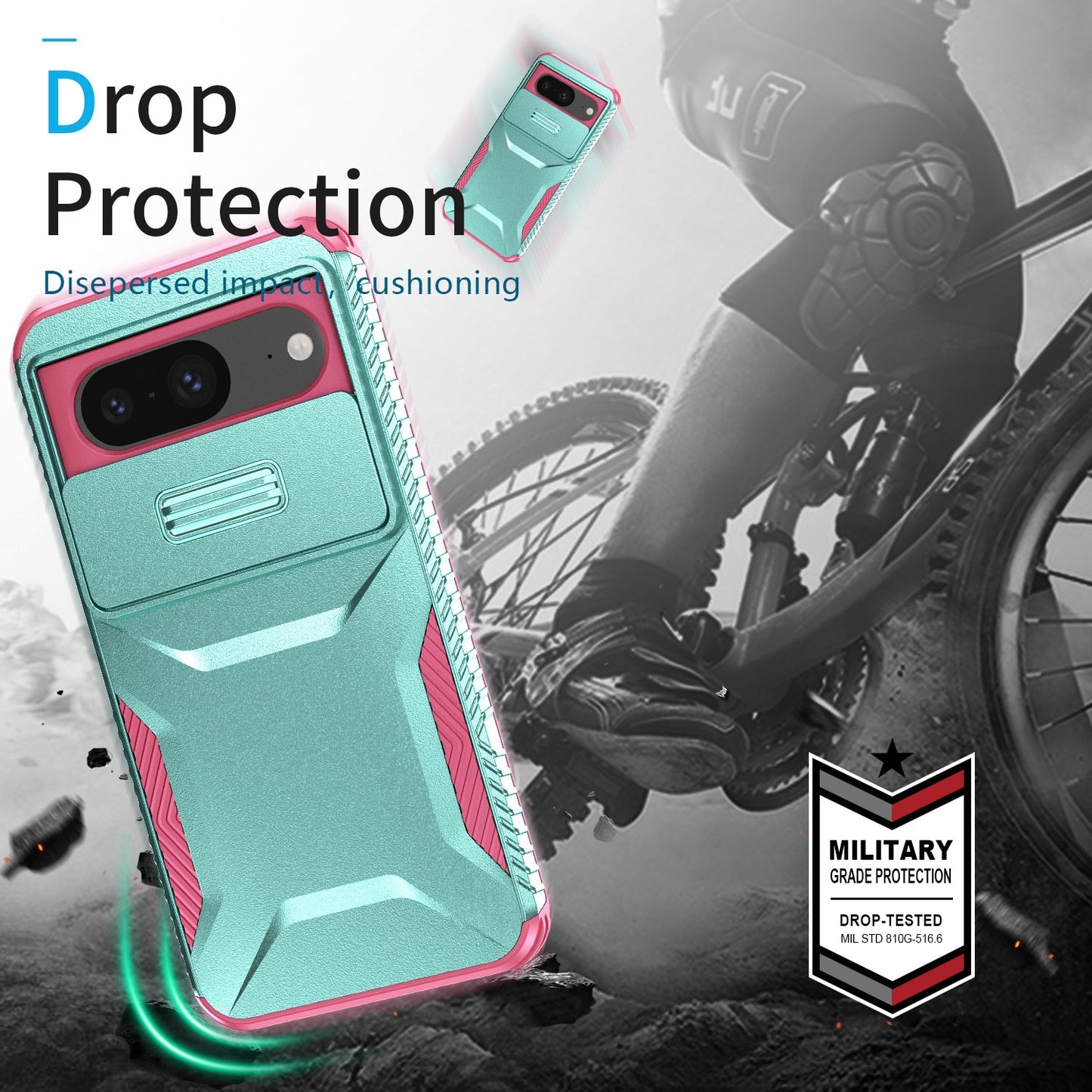 Google Pixel 8 Phone Case with Sliding Camshield | Military-Grade TPU & PC Protective Anti-Scratch Anti-Skid Cover, Durable Shockproof Design