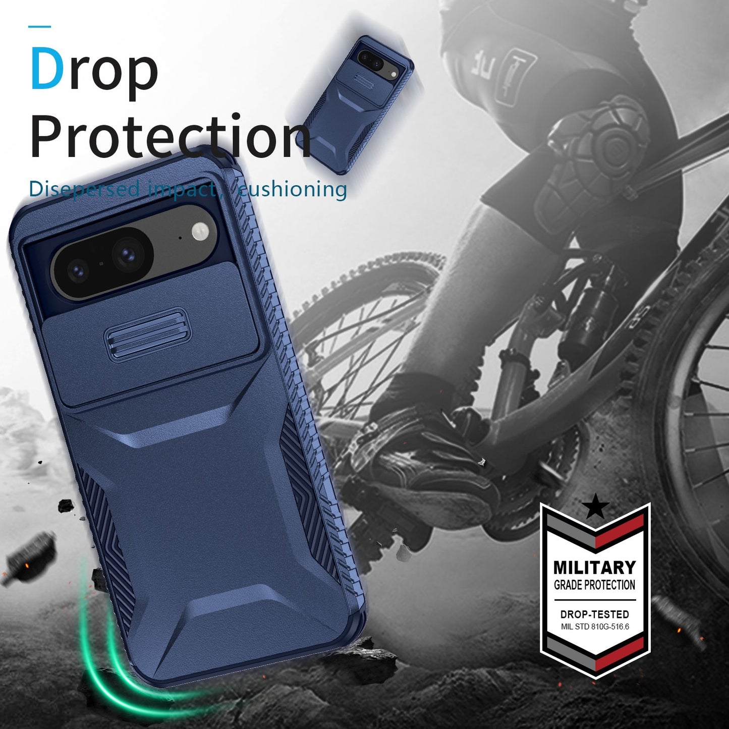 Google Pixel 8 Phone Case with Sliding Camshield | Military-Grade TPU & PC Protective Anti-Scratch Anti-Skid Cover, Durable Shockproof Design