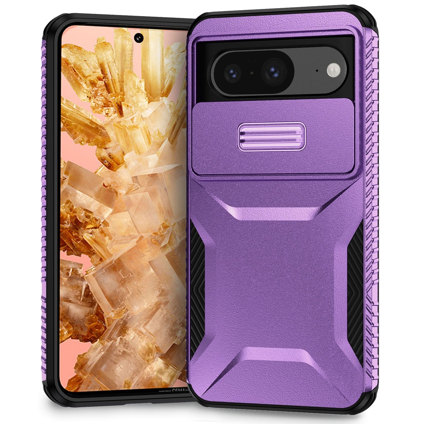 Google Pixel 8 Phone Case with Sliding Camshield | Military-Grade TPU & PC Protective Anti-Scratch Anti-Skid Cover, Durable Shockproof Design