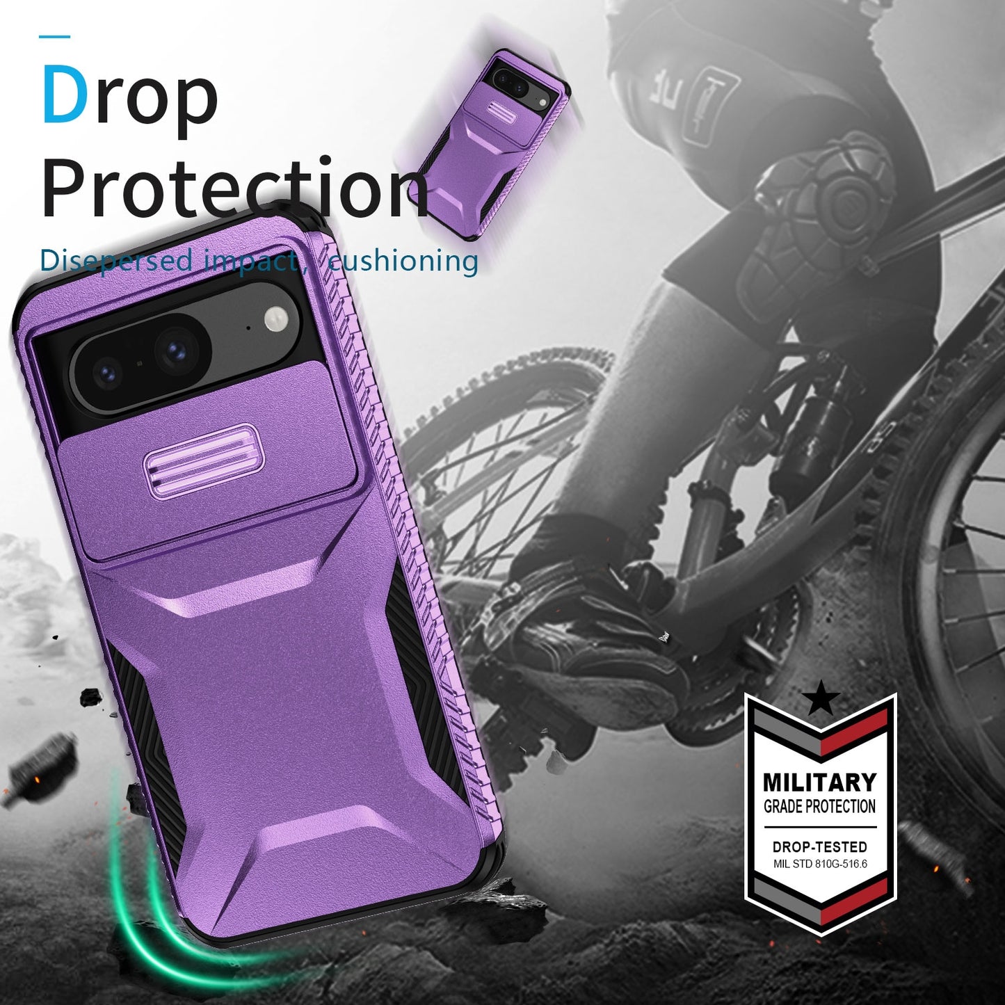Google Pixel 8 Phone Case with Sliding Camshield | Military-Grade TPU & PC Protective Anti-Scratch Anti-Skid Cover, Durable Shockproof Design