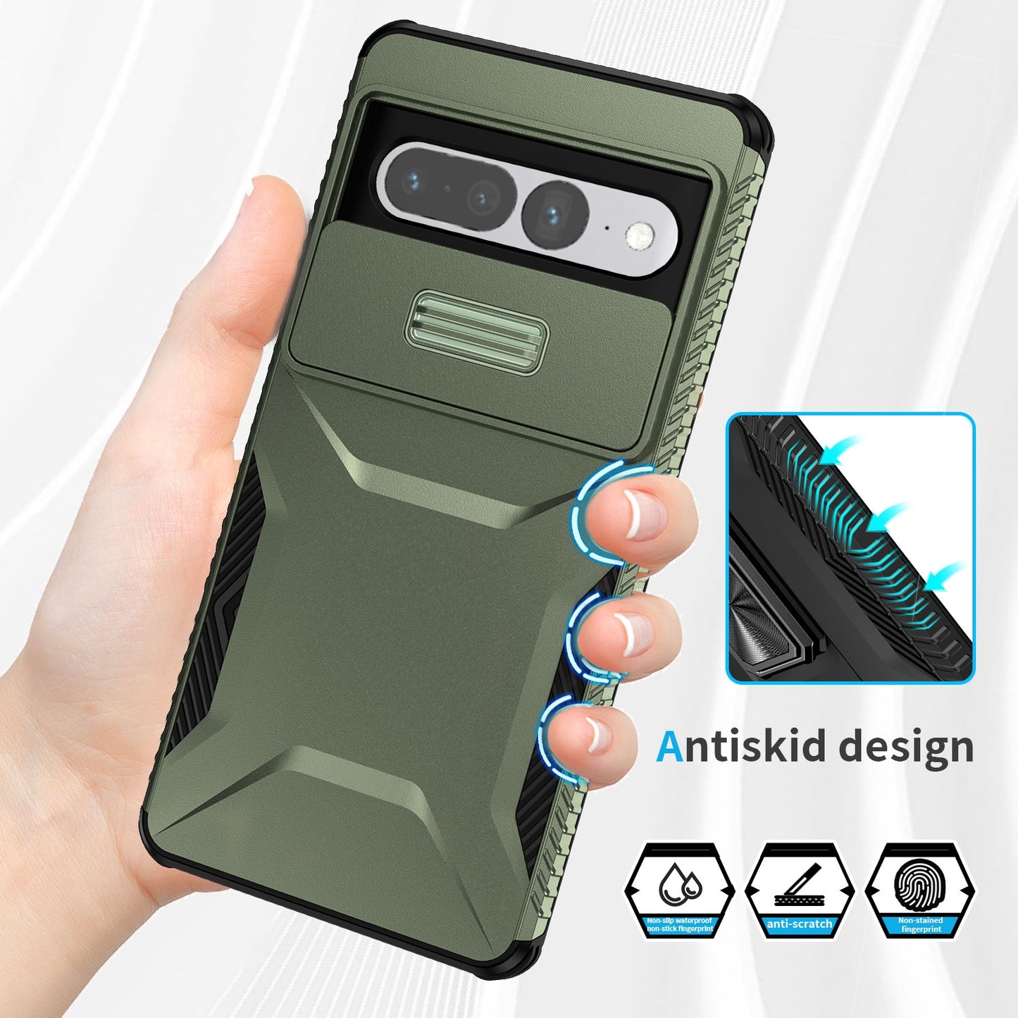 Google Pixel 7 Pro Phone Case with Sliding Camshield | Military-Grade TPU & PC Protective Anti-Scratch Anti-Skid Cover, Durable Shockproof Design