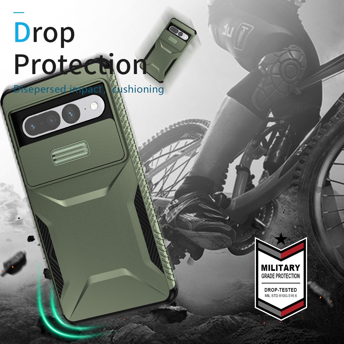 Google Pixel 7 Pro Phone Case with Sliding Camshield | Military-Grade TPU & PC Protective Anti-Scratch Anti-Skid Cover, Durable Shockproof Design