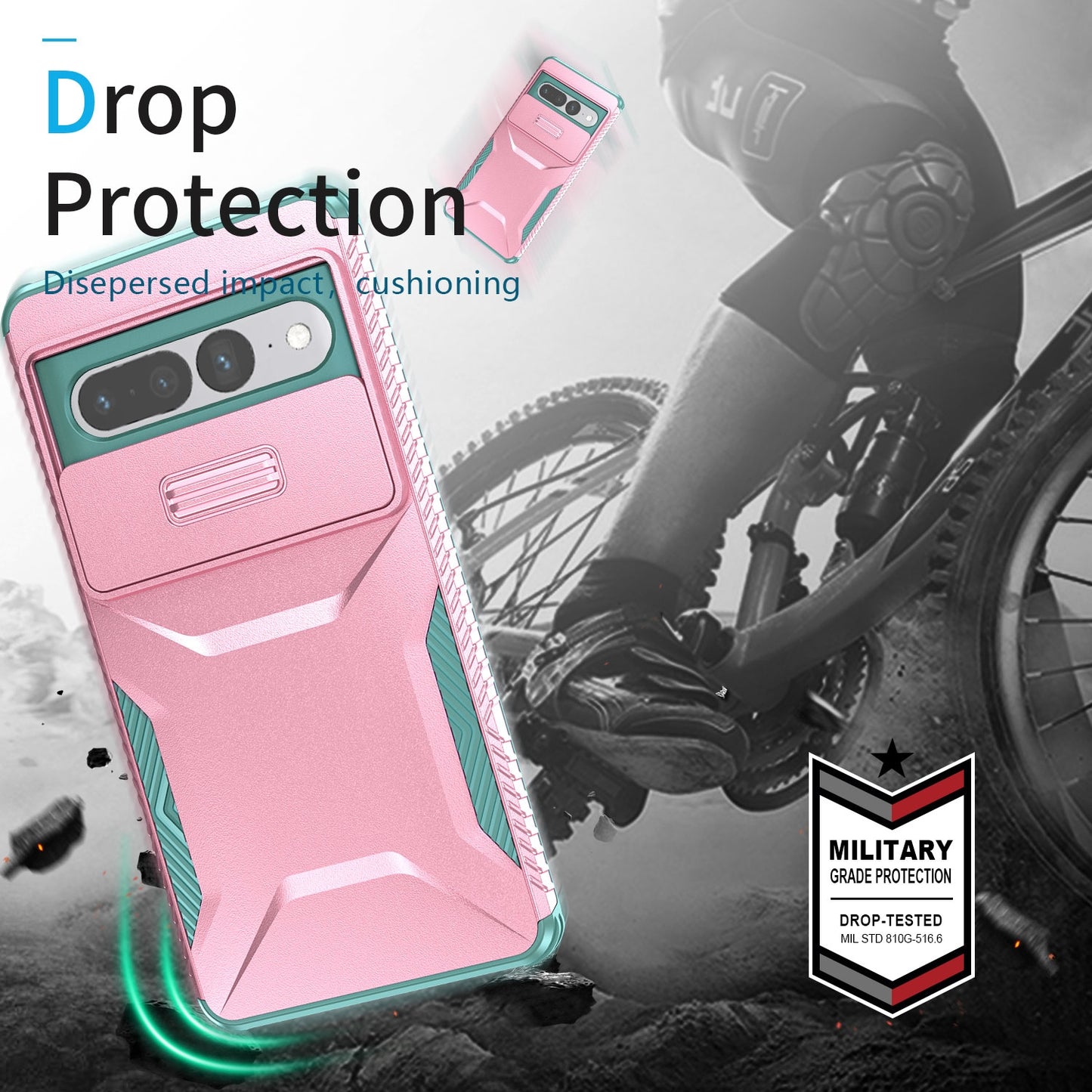 Google Pixel 7 Pro Phone Case with Sliding Camshield | Military-Grade TPU & PC Protective Anti-Scratch Anti-Skid Cover, Durable Shockproof Design