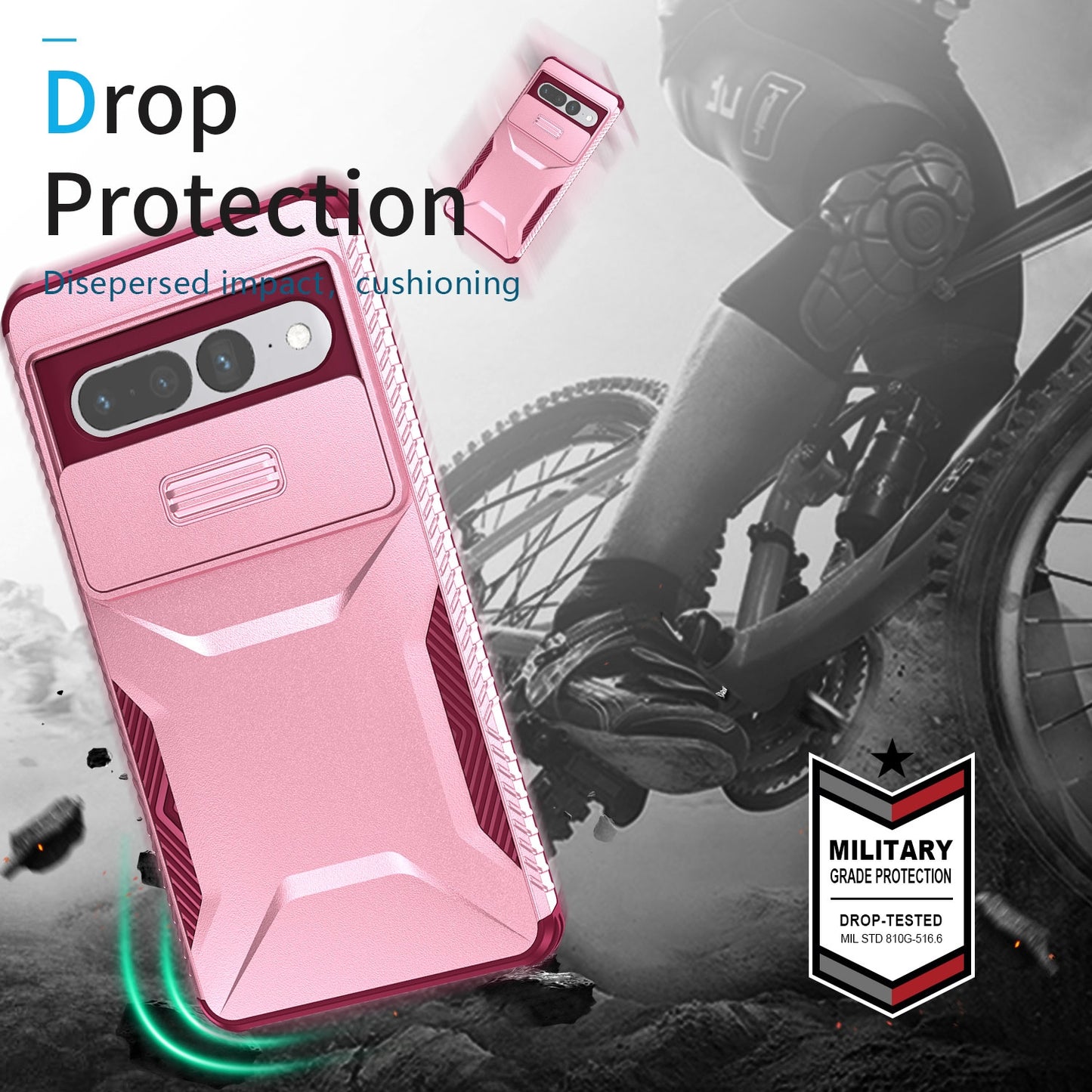 Google Pixel 7 Pro Phone Case with Sliding Camshield | Military-Grade TPU & PC Protective Anti-Scratch Anti-Skid Cover, Durable Shockproof Design