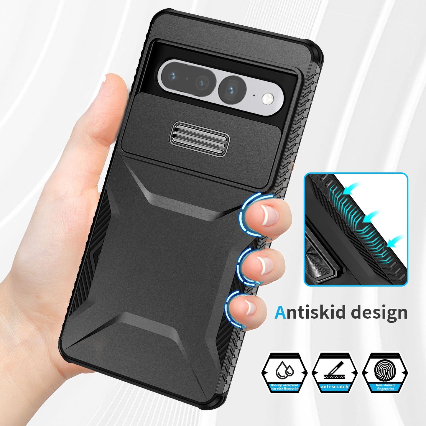 Google Pixel 7 Pro Phone Case with Sliding Camshield | Military-Grade TPU & PC Protective Anti-Scratch Anti-Skid Cover, Durable Shockproof Design